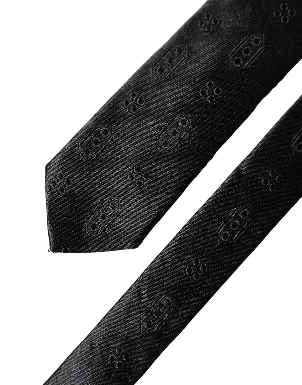 Dolce & Gabbana Black Patterned 100% Silk Adjustable Men Necktie Tie