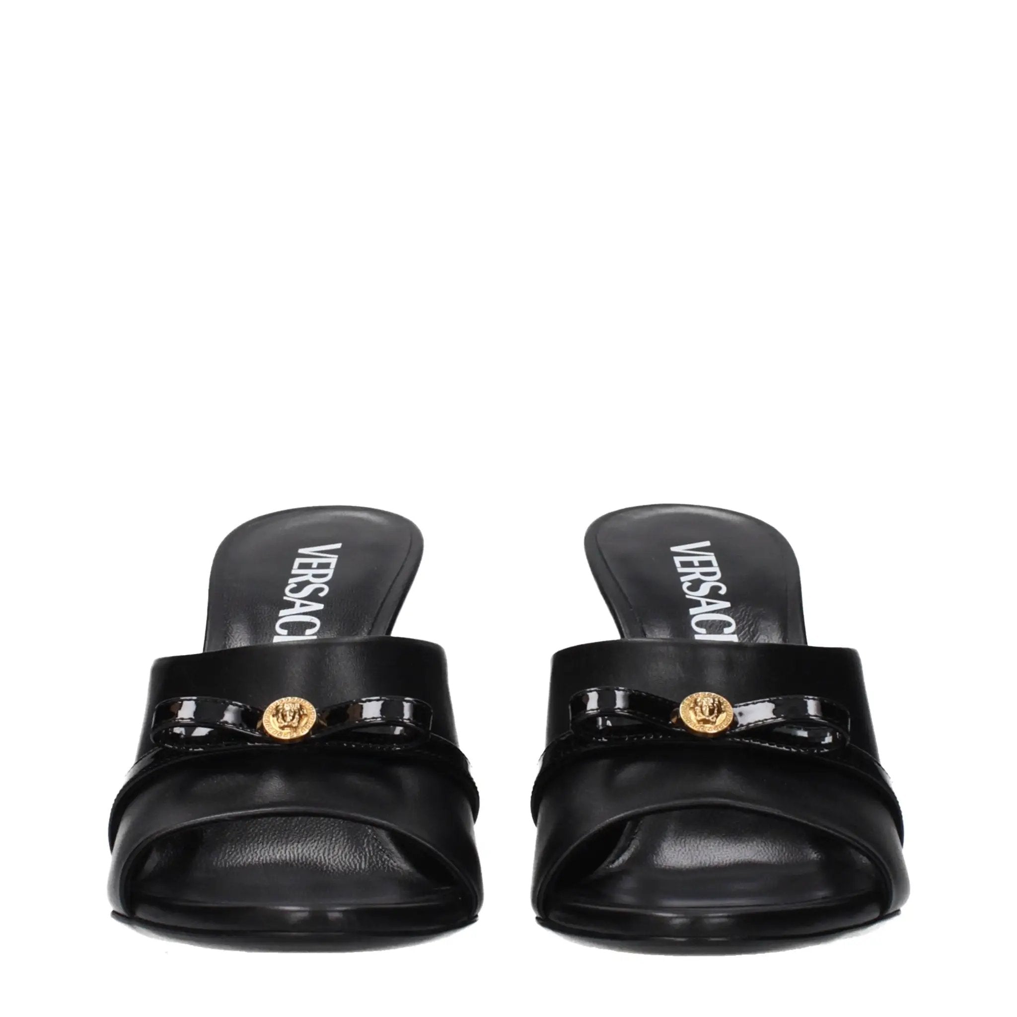 Versace Black Leather Wedge Sandals