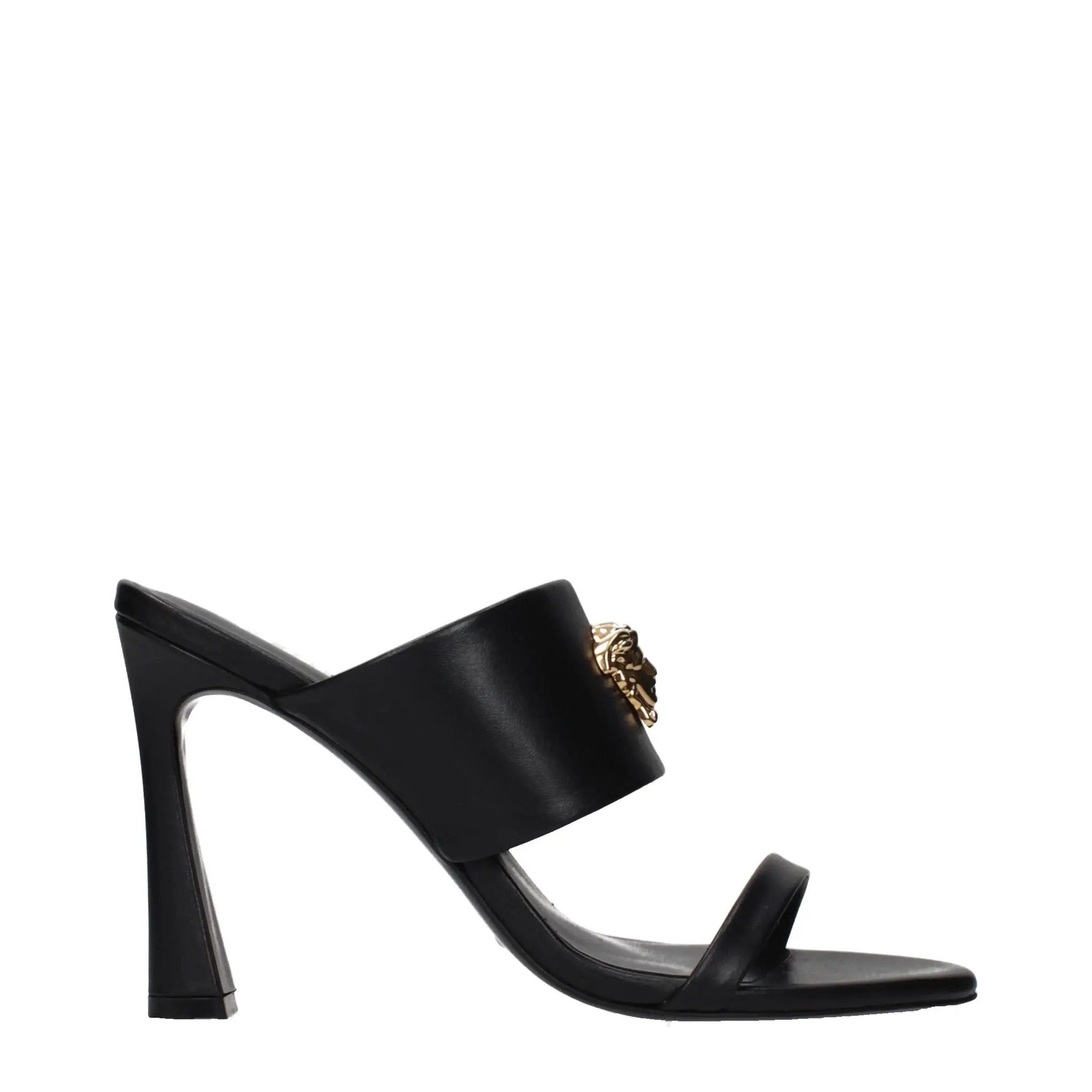 Versace Black Leather Stiletto Heel Sandals