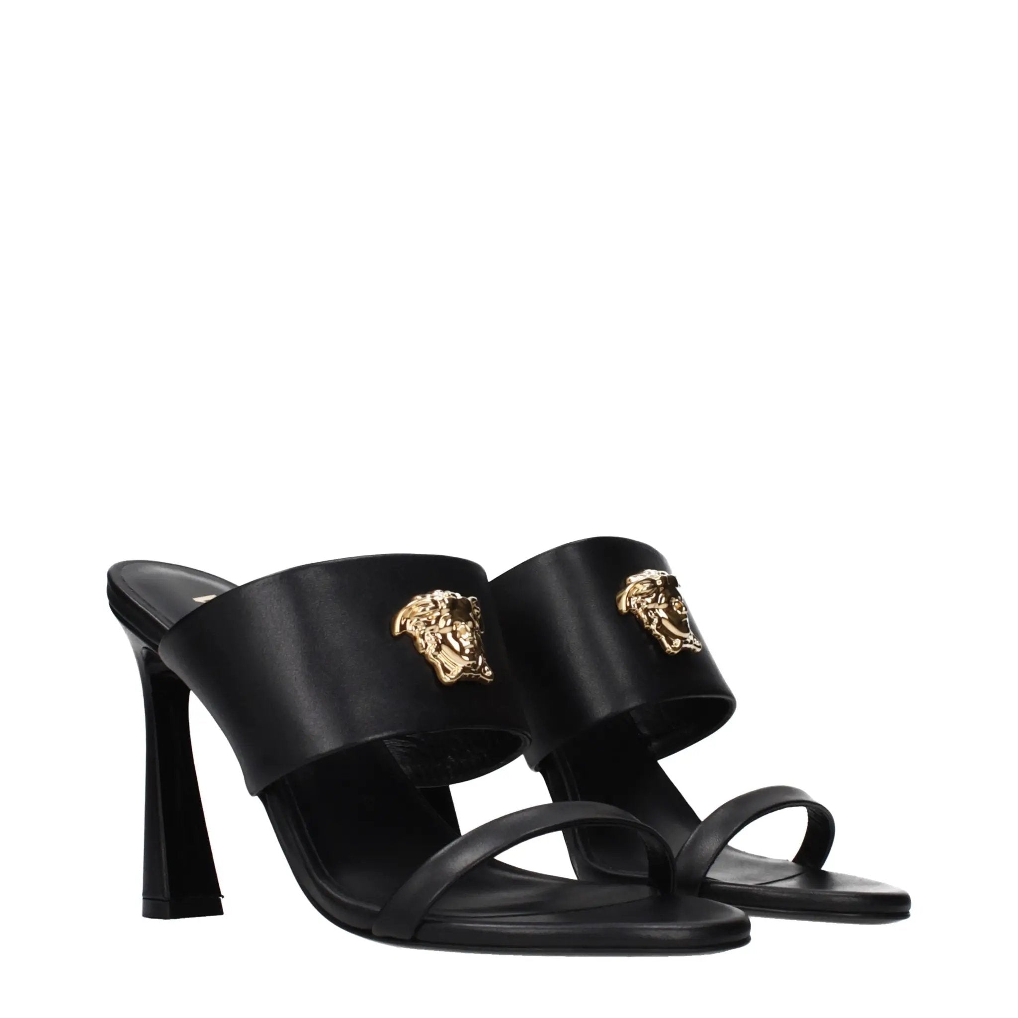 Versace Black Leather Stiletto Heel Sandals