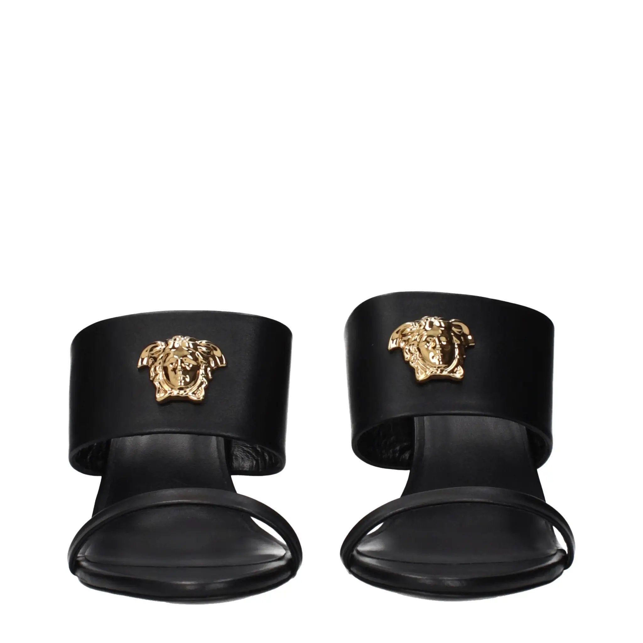 Versace Black Leather Stiletto Heel Sandals