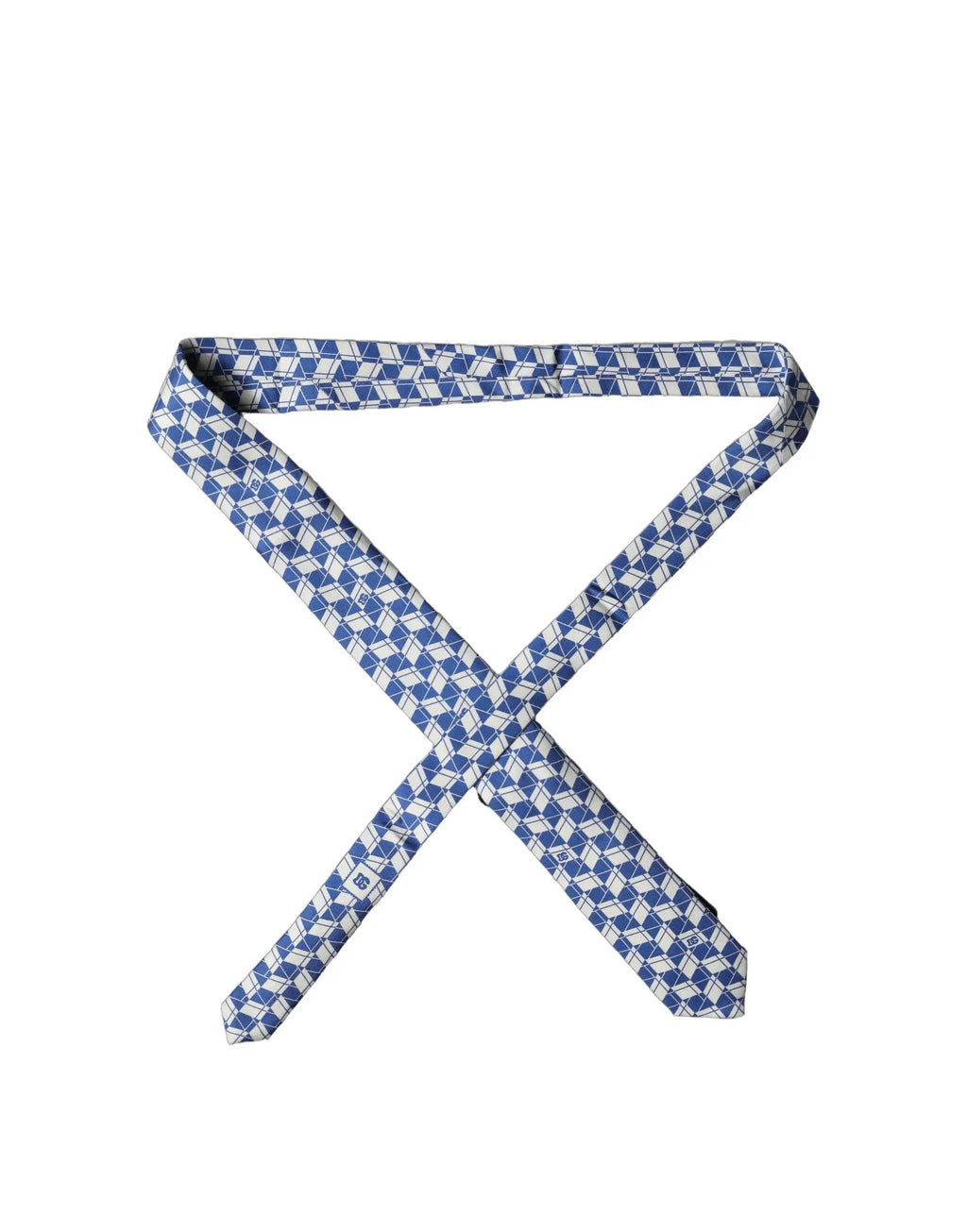Cravate en soie réglable Dolce & Gabbana bleu et blanc à motif géométrique pour homme