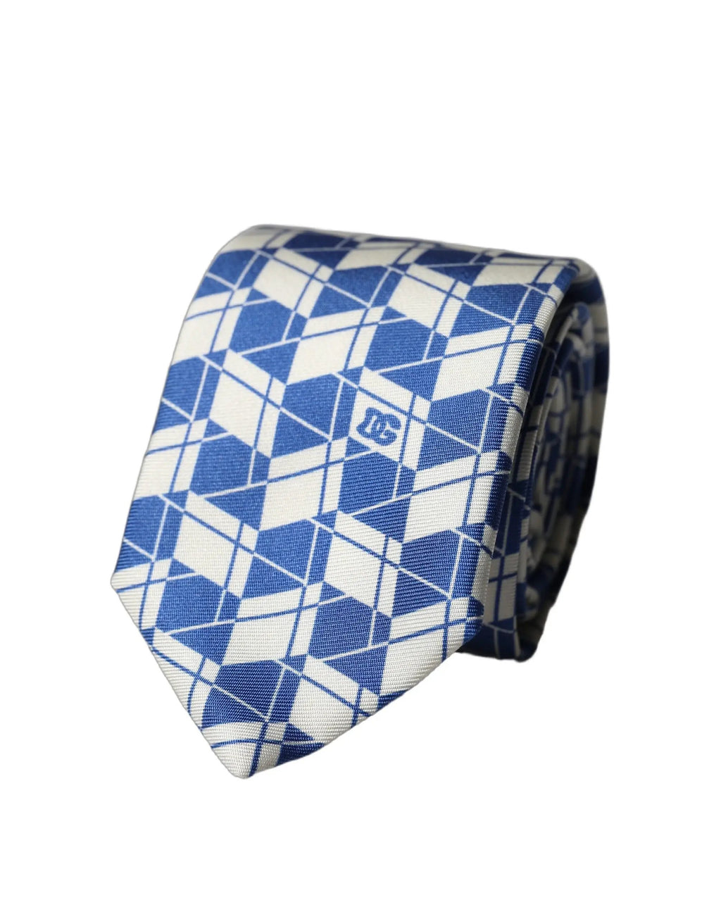 Cravate en soie réglable Dolce & Gabbana bleu et blanc à motif géométrique pour homme