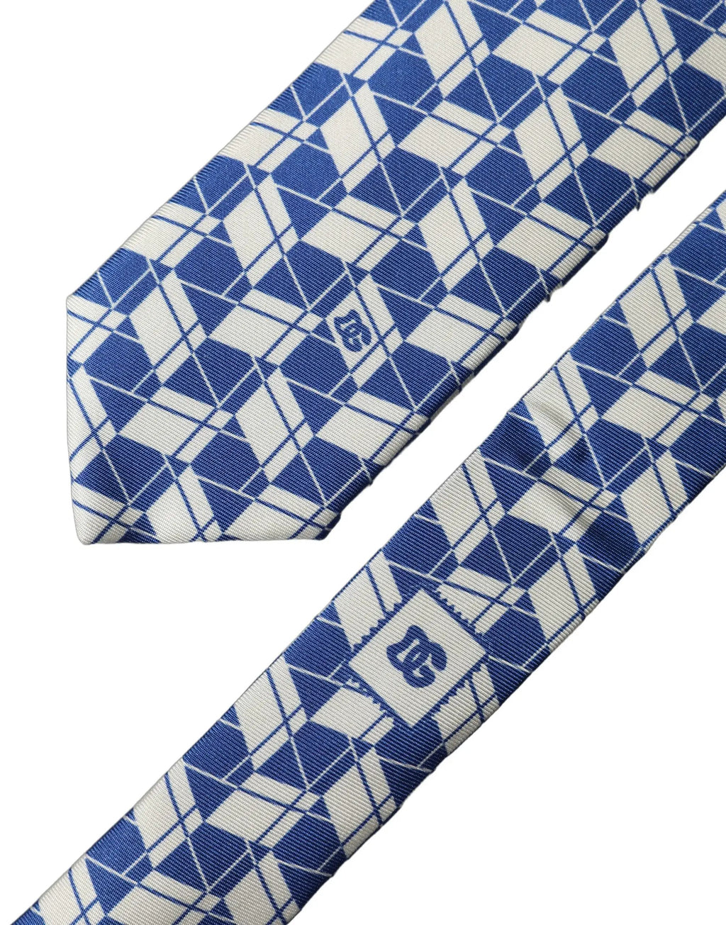 Cravate en soie réglable Dolce & Gabbana bleu et blanc à motif géométrique pour homme