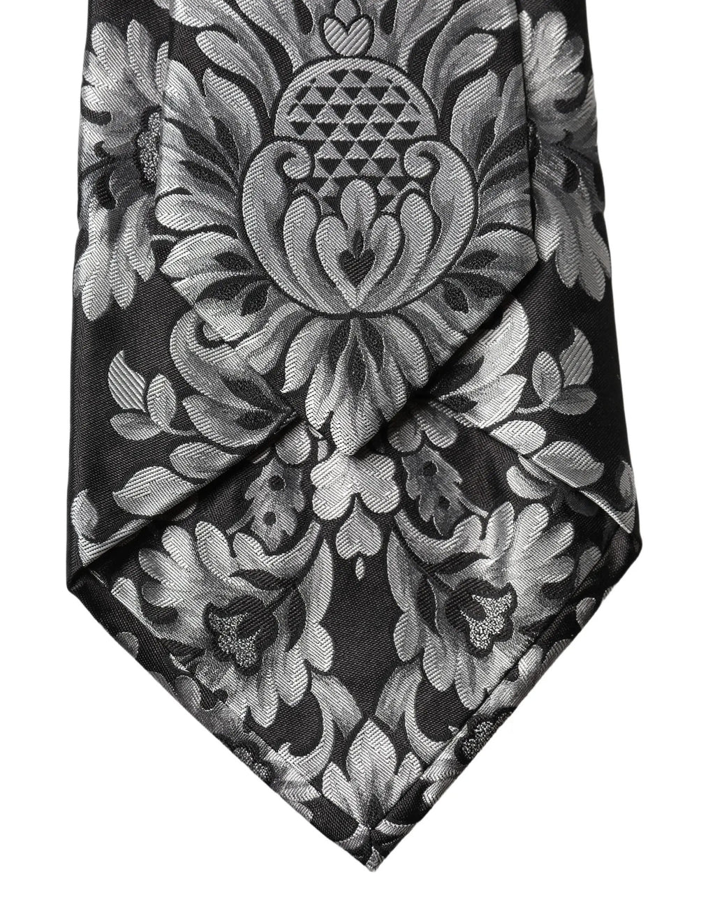 Dolce & Gabbana Black Silver Floral Silk Adjustable Women Necktie Tie