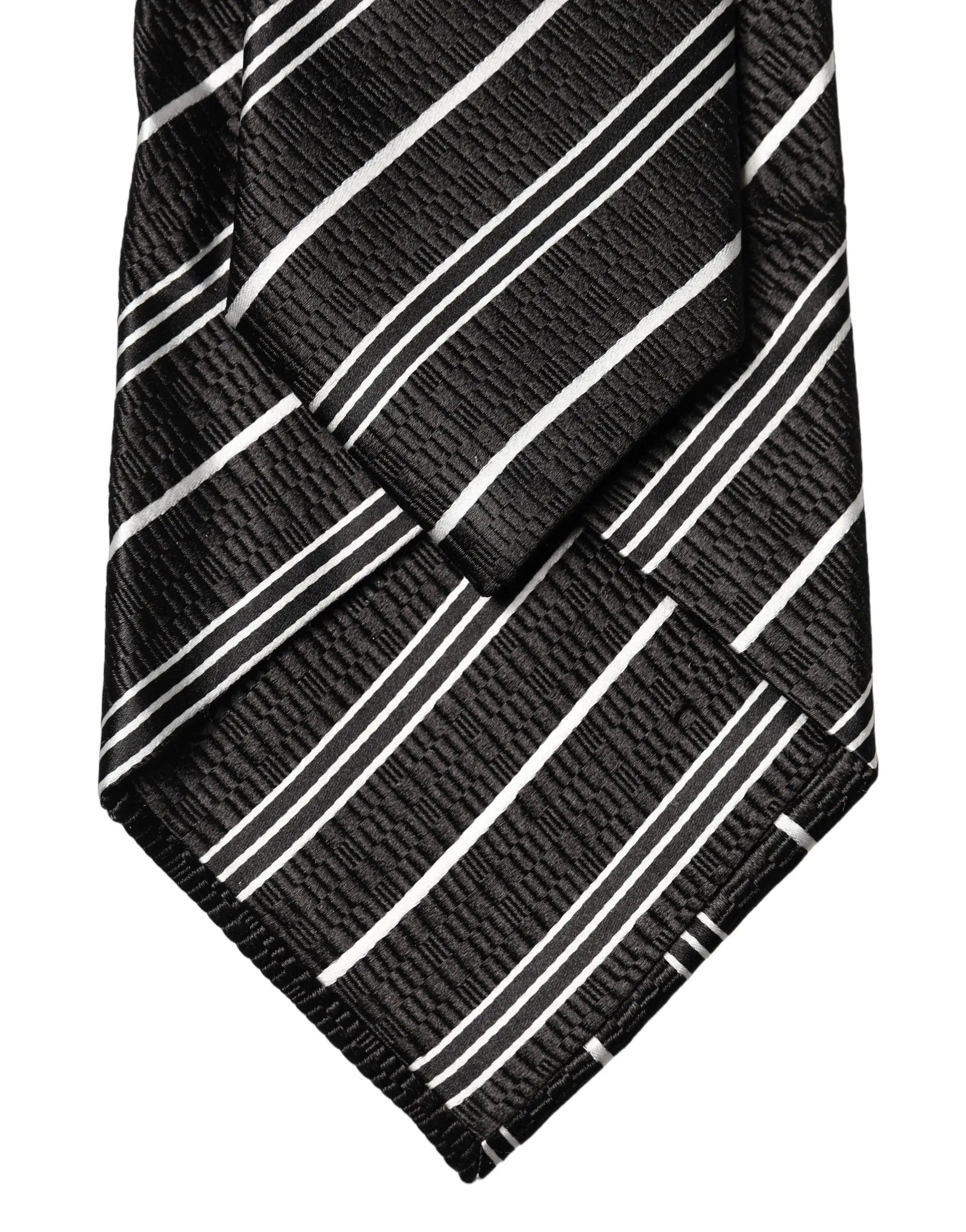 Dolce & Gabbana Black White Stripes Silk Adjustable Women Necktie Tie