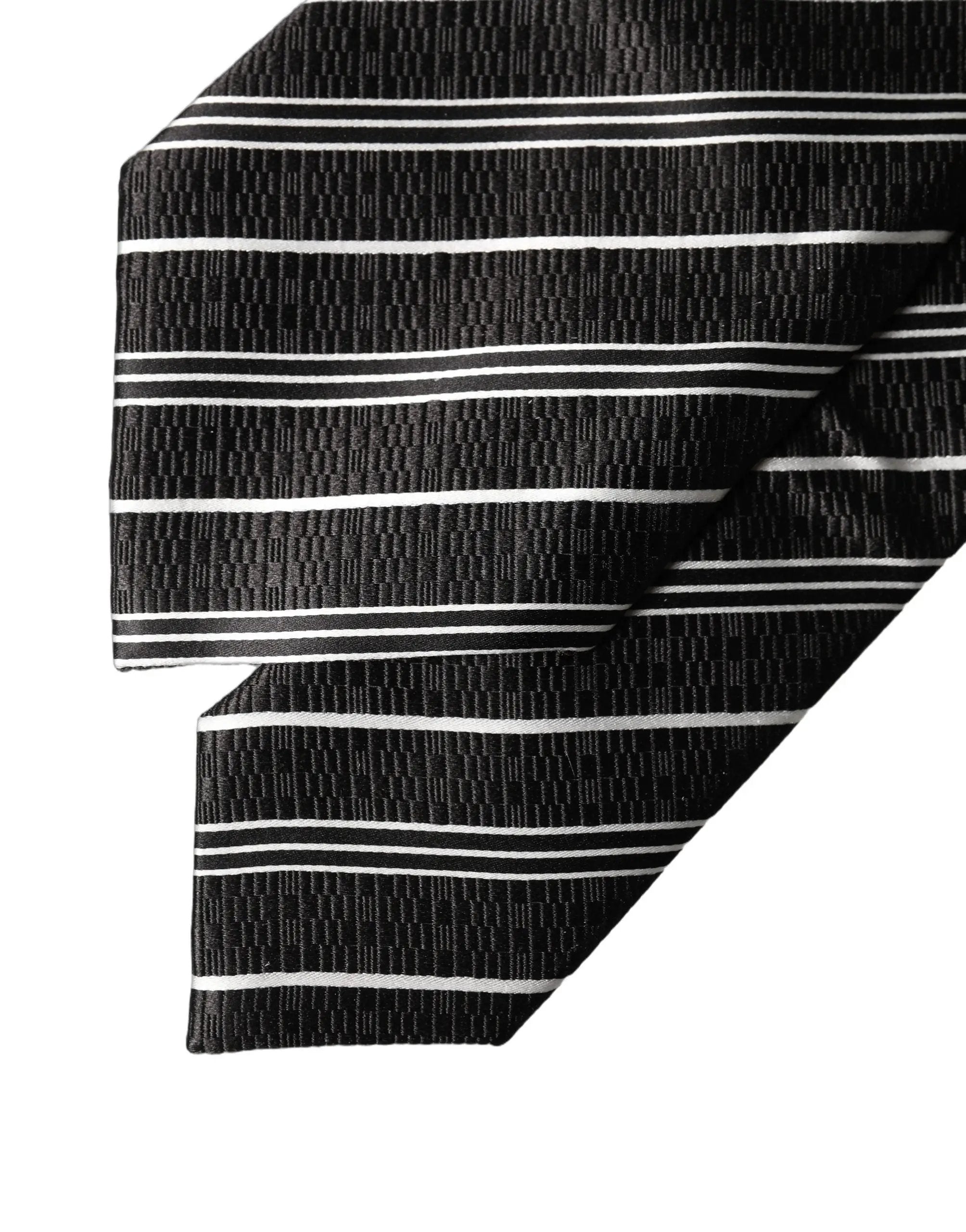 Dolce & Gabbana Black White Stripes Silk Adjustable Women Necktie Tie