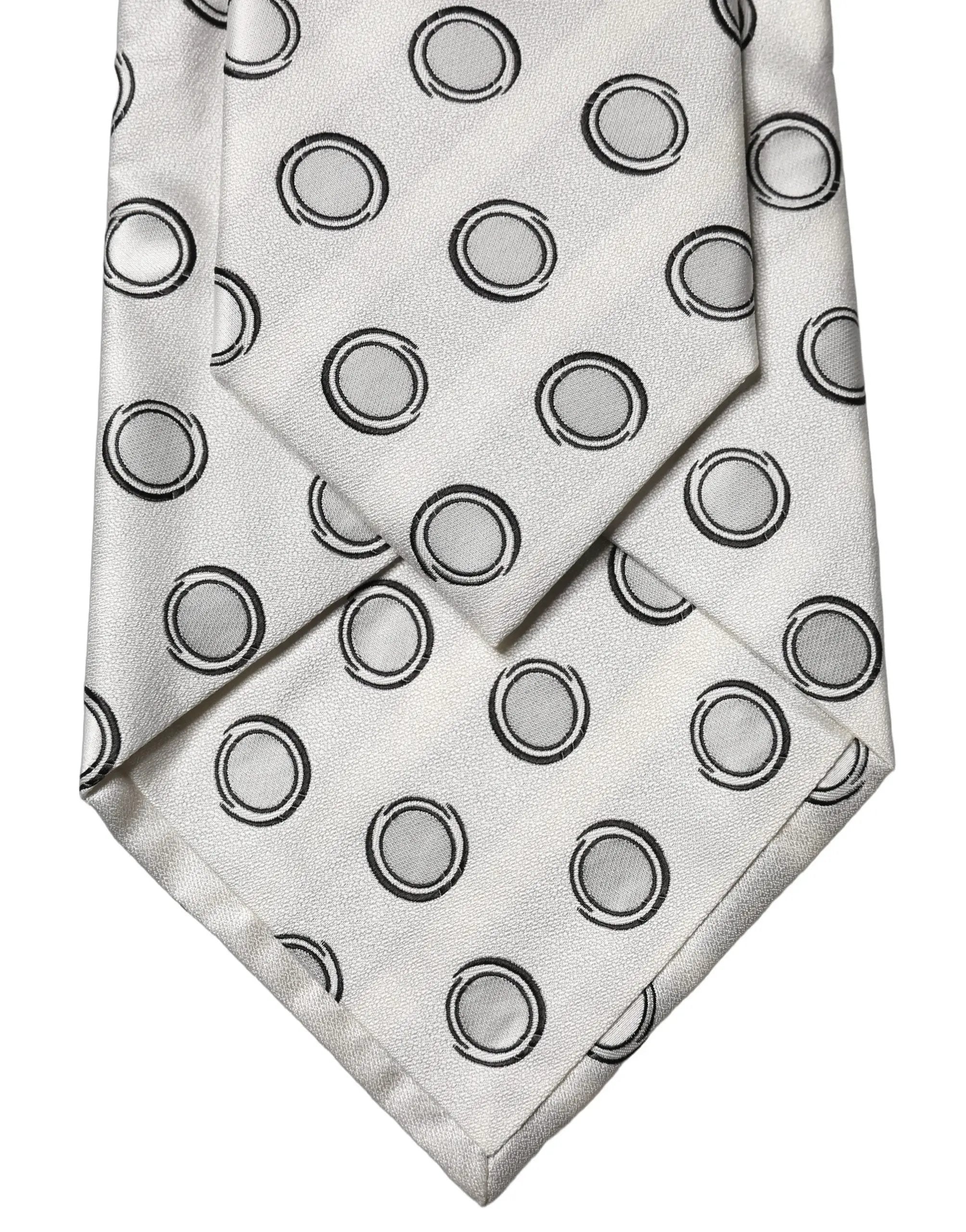 Dolce & Gabbana White Gray Polka Dot Silk Adjustable Women Necktie Tie
