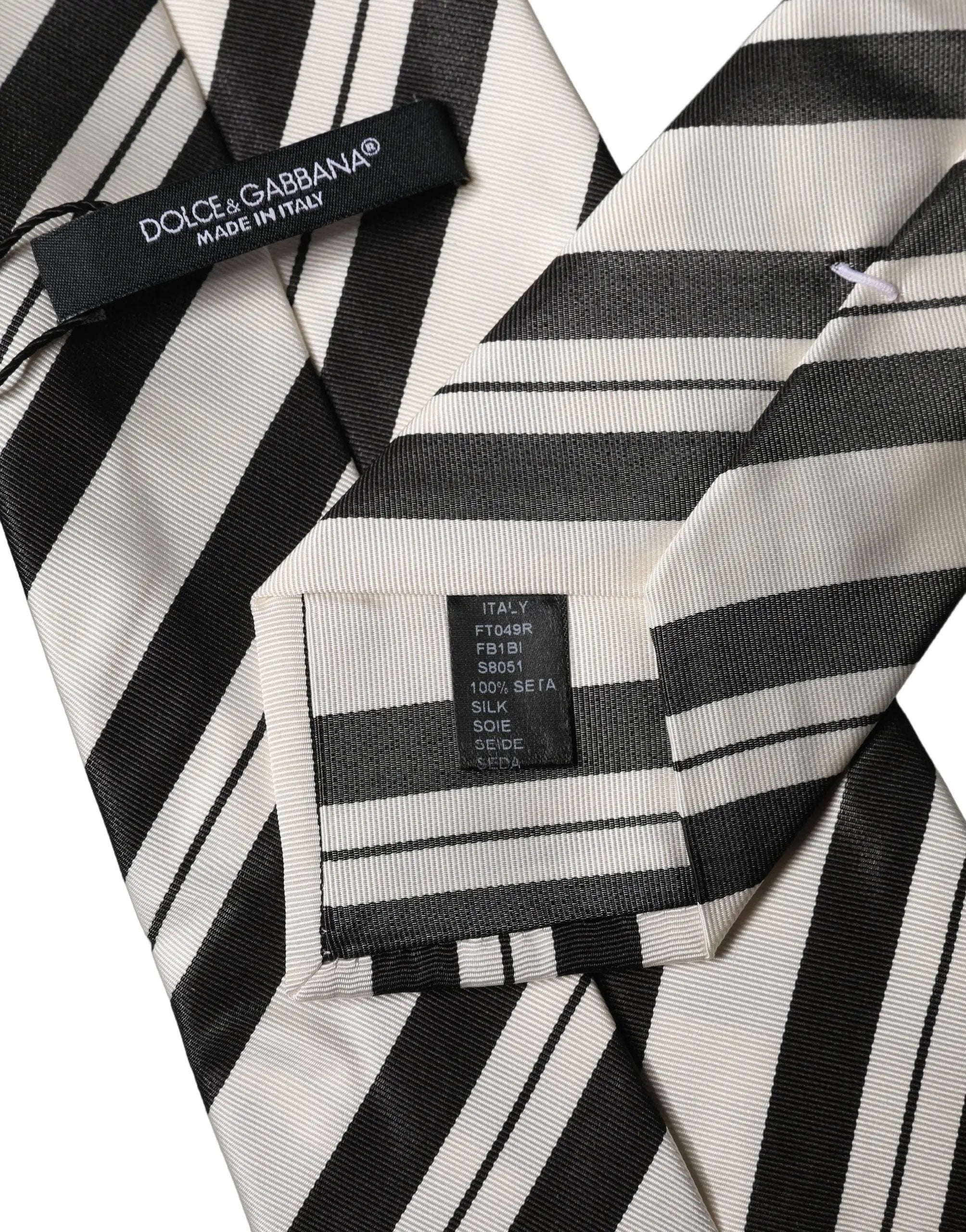 Dolce & Gabbana Black White Stripes Silk Adjustable Women Necktie Tie