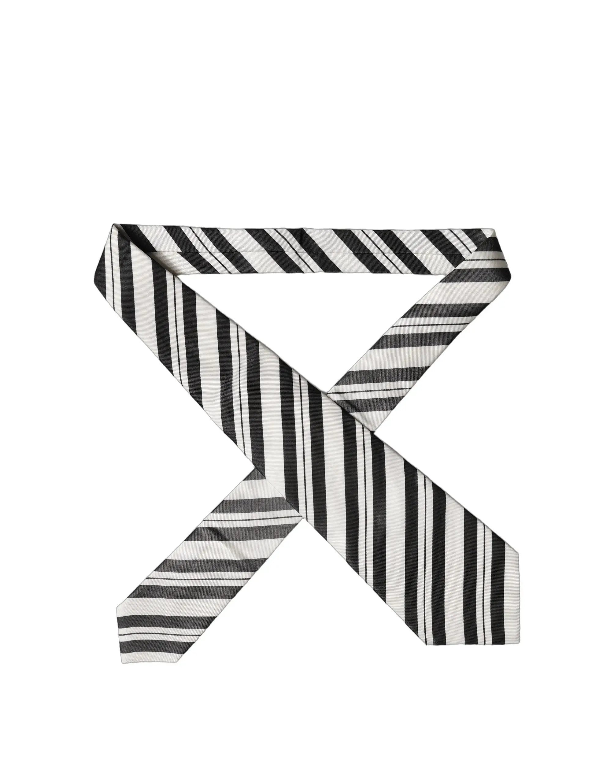 Dolce & Gabbana Black White Stripes Silk Adjustable Women Necktie Tie