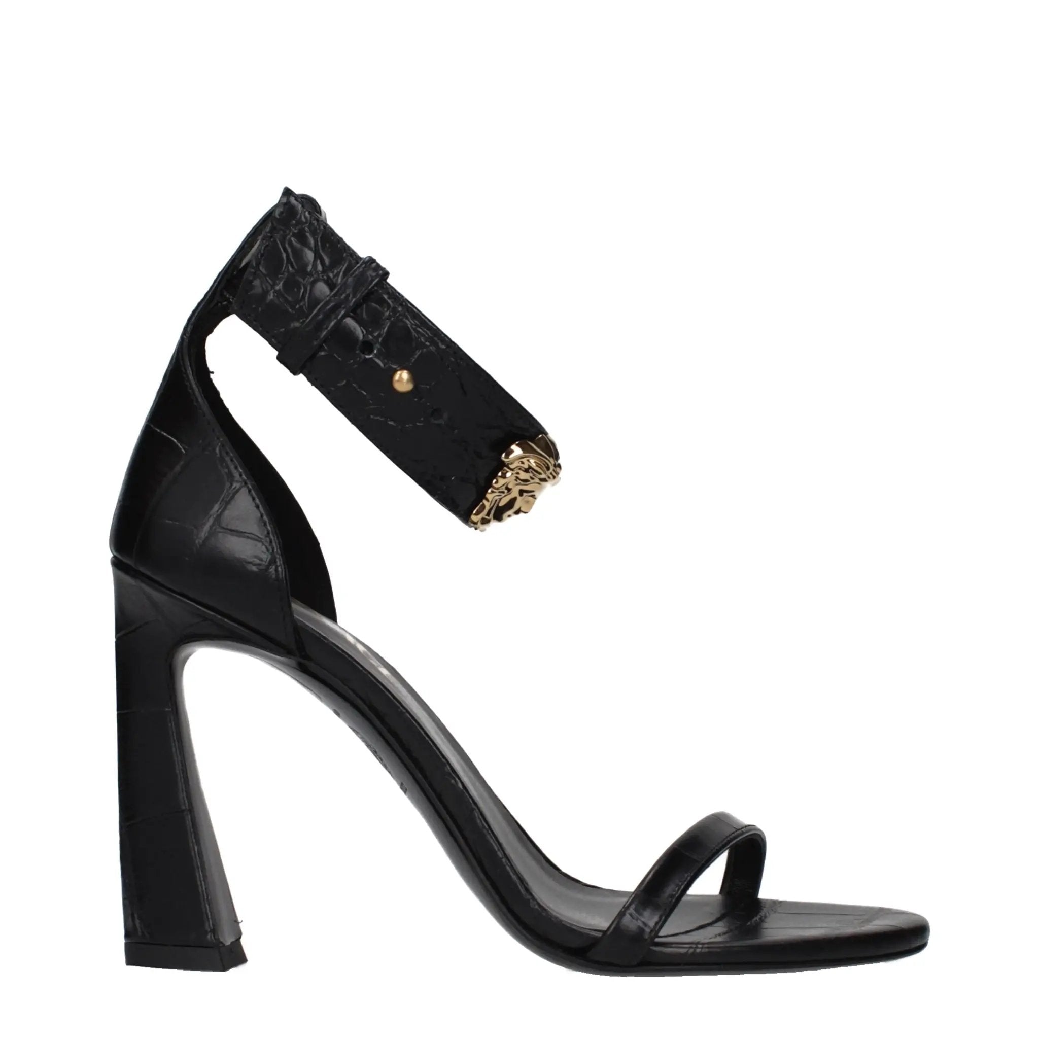 Versace Black Leather Stiletto Heel Sandals