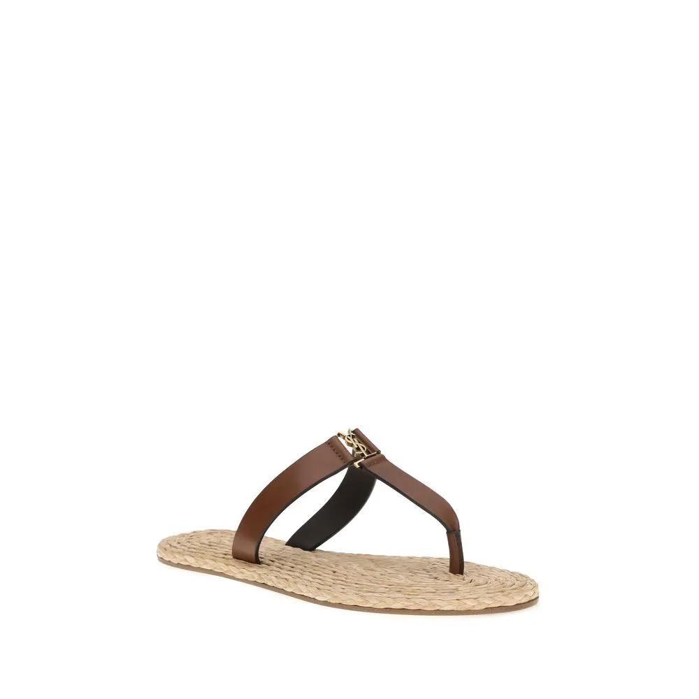 Saint Laurent Brown Calf Leather Bos Taurus Flat Sandals