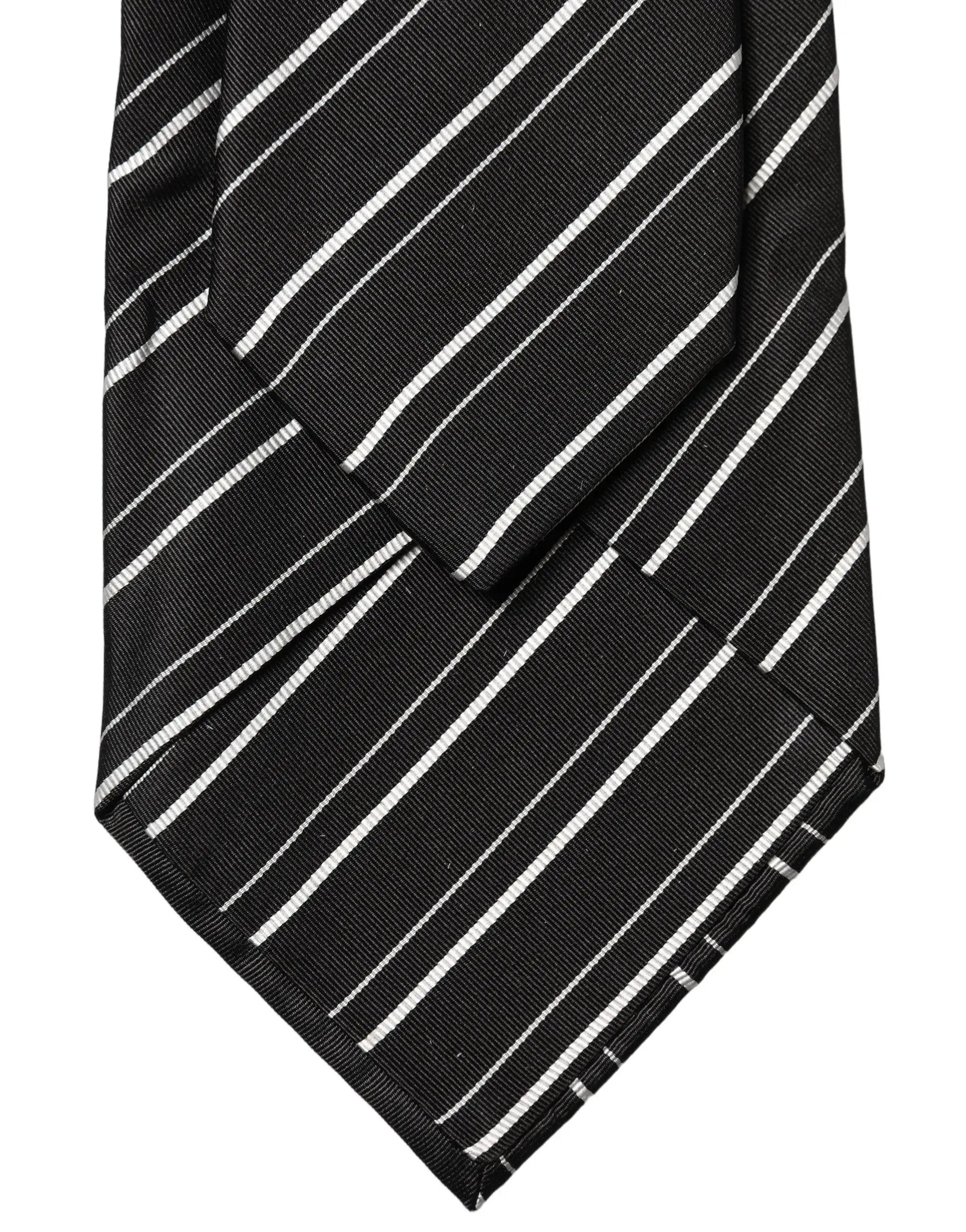 Dolce & Gabbana Black White Stripes Silk Adjustable Women Necktie Tie
