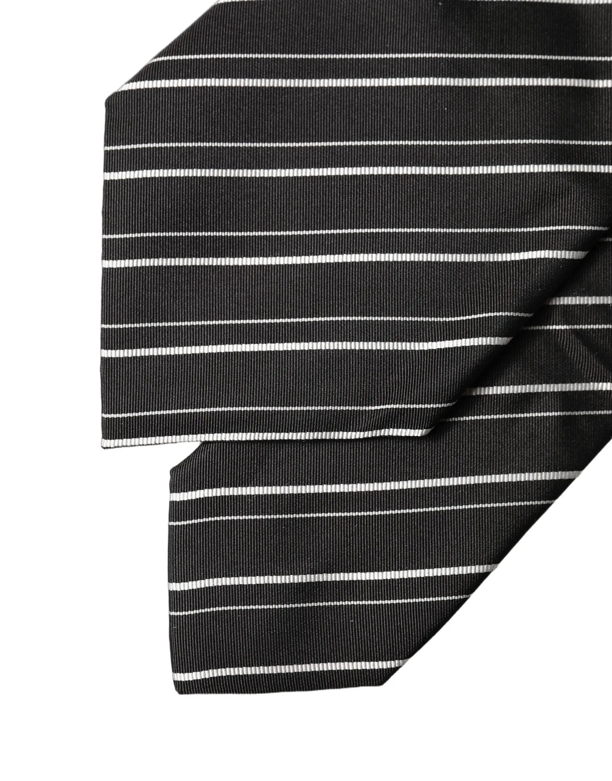 Dolce & Gabbana Black White Stripes Silk Adjustable Women Necktie Tie