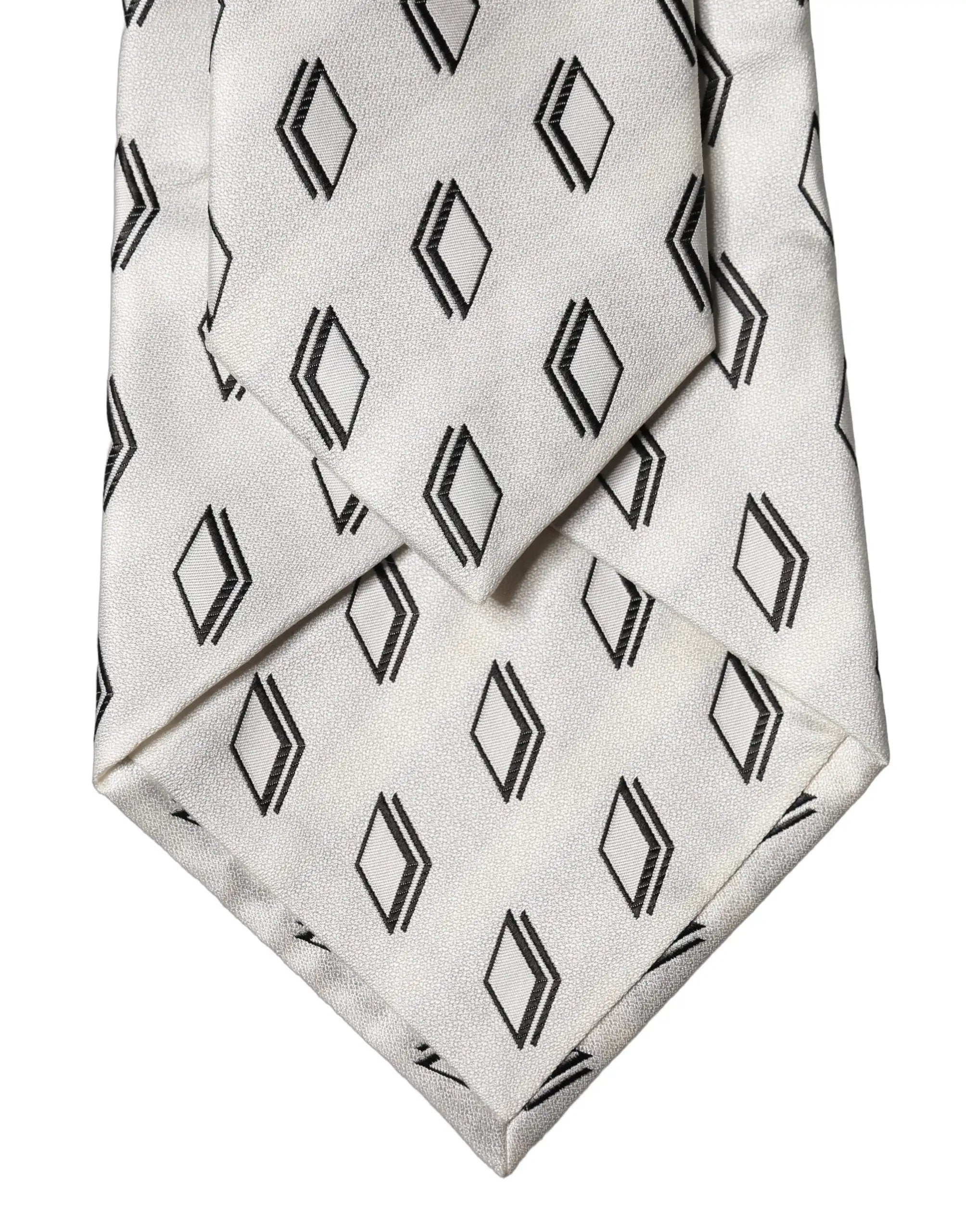 Dolce & Gabbana White Patterned Silk Adjustable Women Tied Necktie Tie