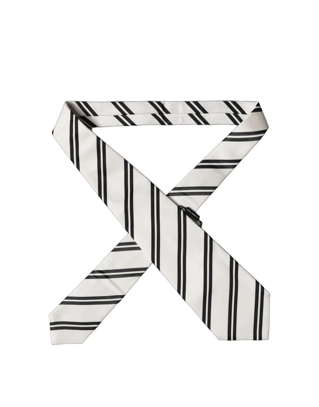 Dolce & Gabbana White Black Stripes Silk Adjustable Women Necktie Tie