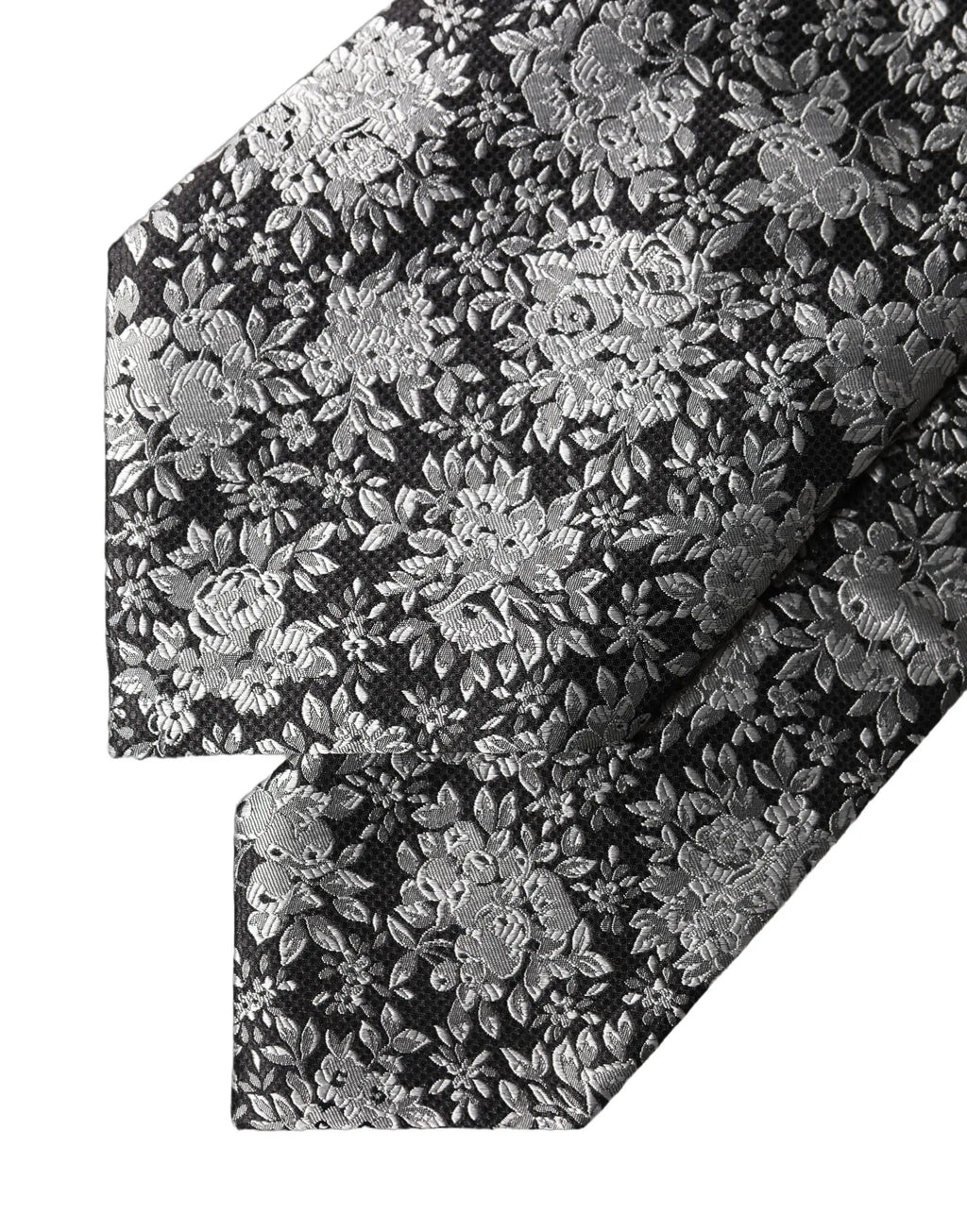 Dolce & Gabbana Black Silver Floral Silk Adjustable Women Necktie Tie