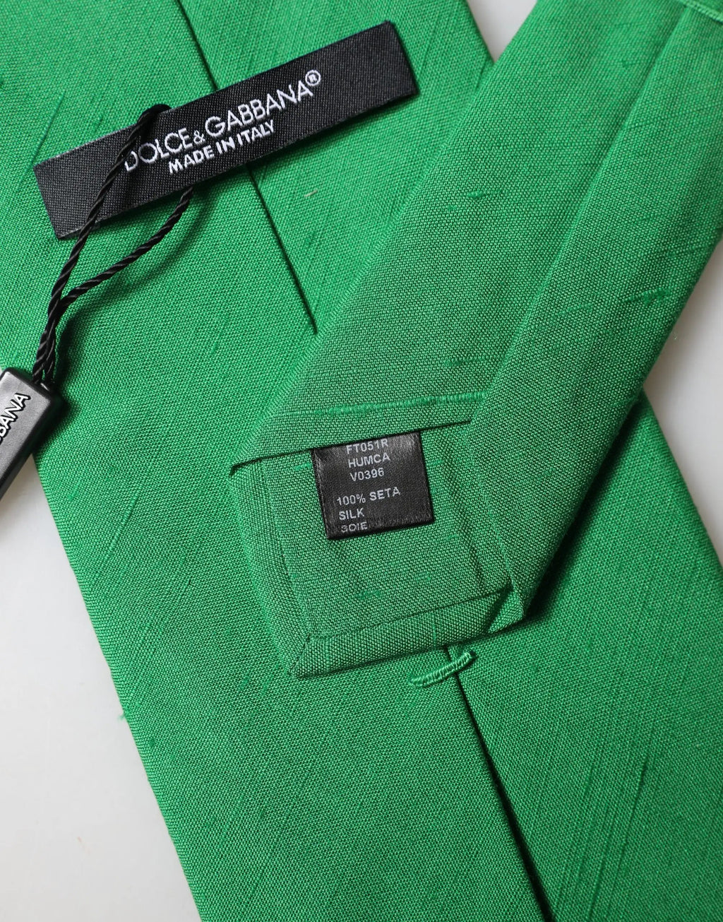 Dolce & Gabbana Green Solid Silk Cotton Adjustable Women Necktie Tie