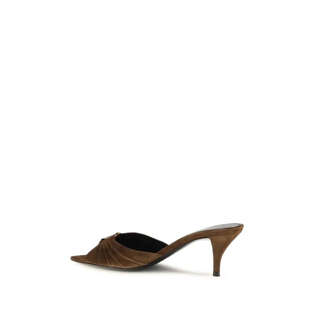 Saint Laurent Brown Calf Leather Bos Taurus Stiletto Heel Sandals