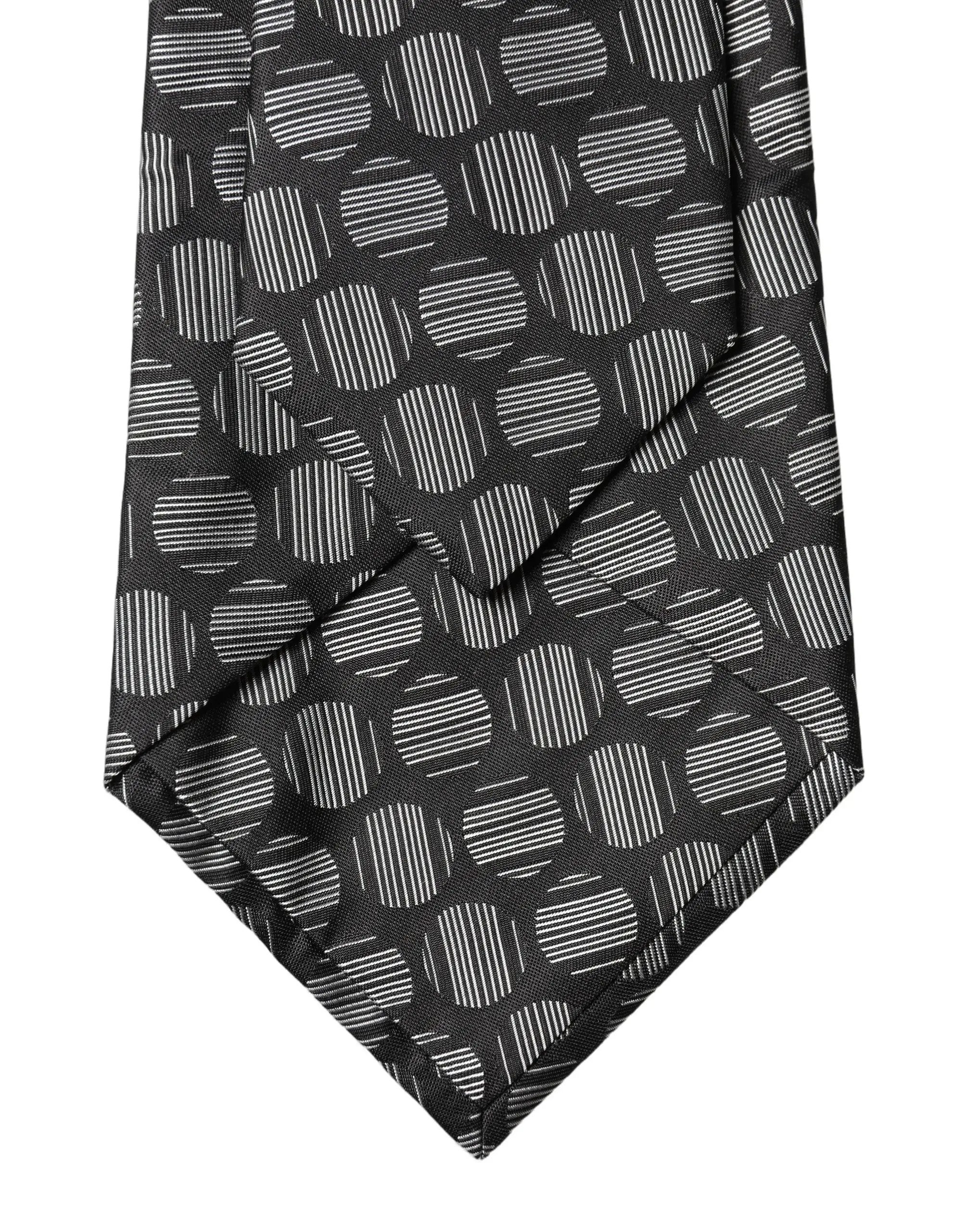 Dolce & Gabbana Black White Geometric Silk Adjustable Women Necktie Tie