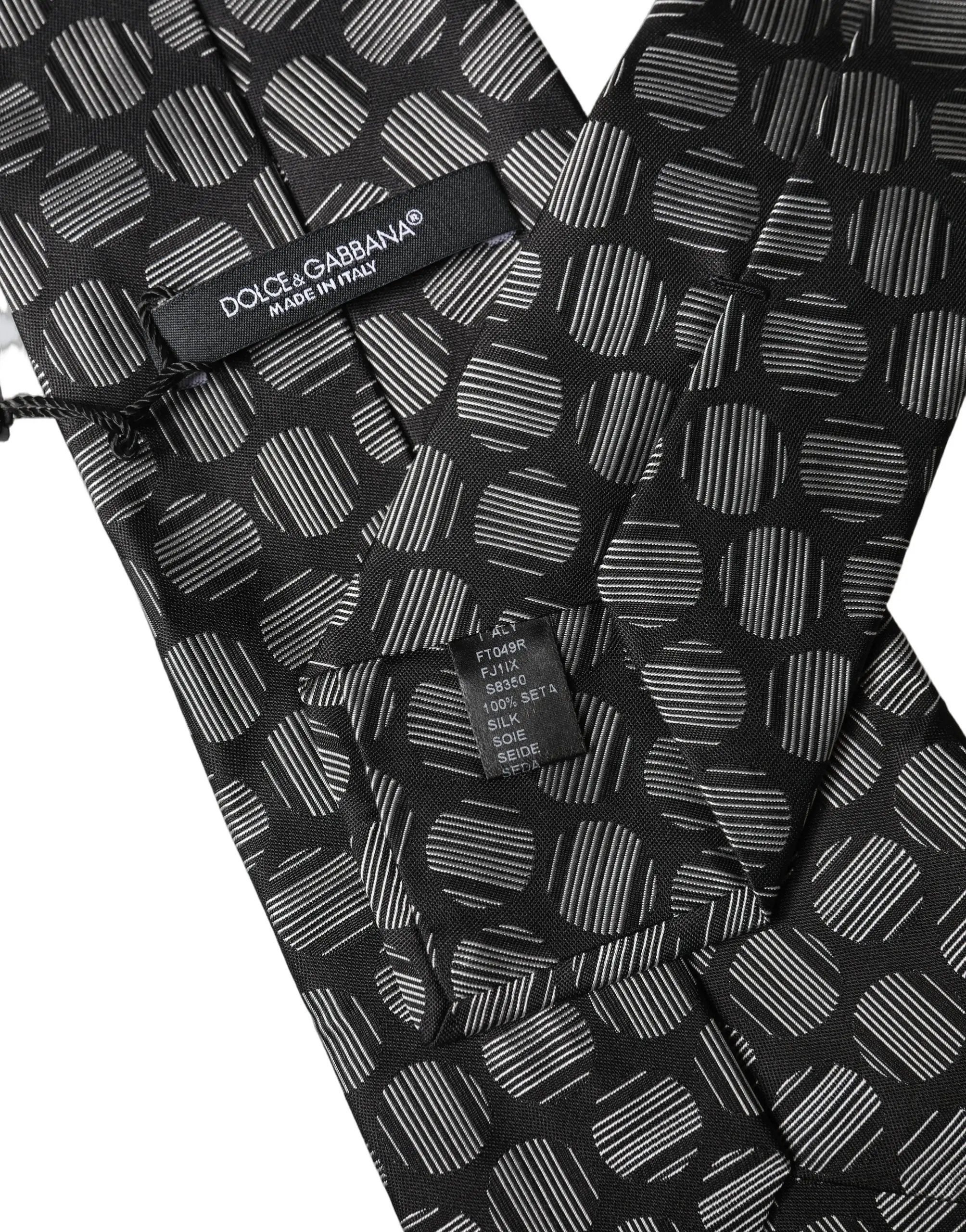 Dolce & Gabbana Black White Geometric Silk Adjustable Women Necktie Tie