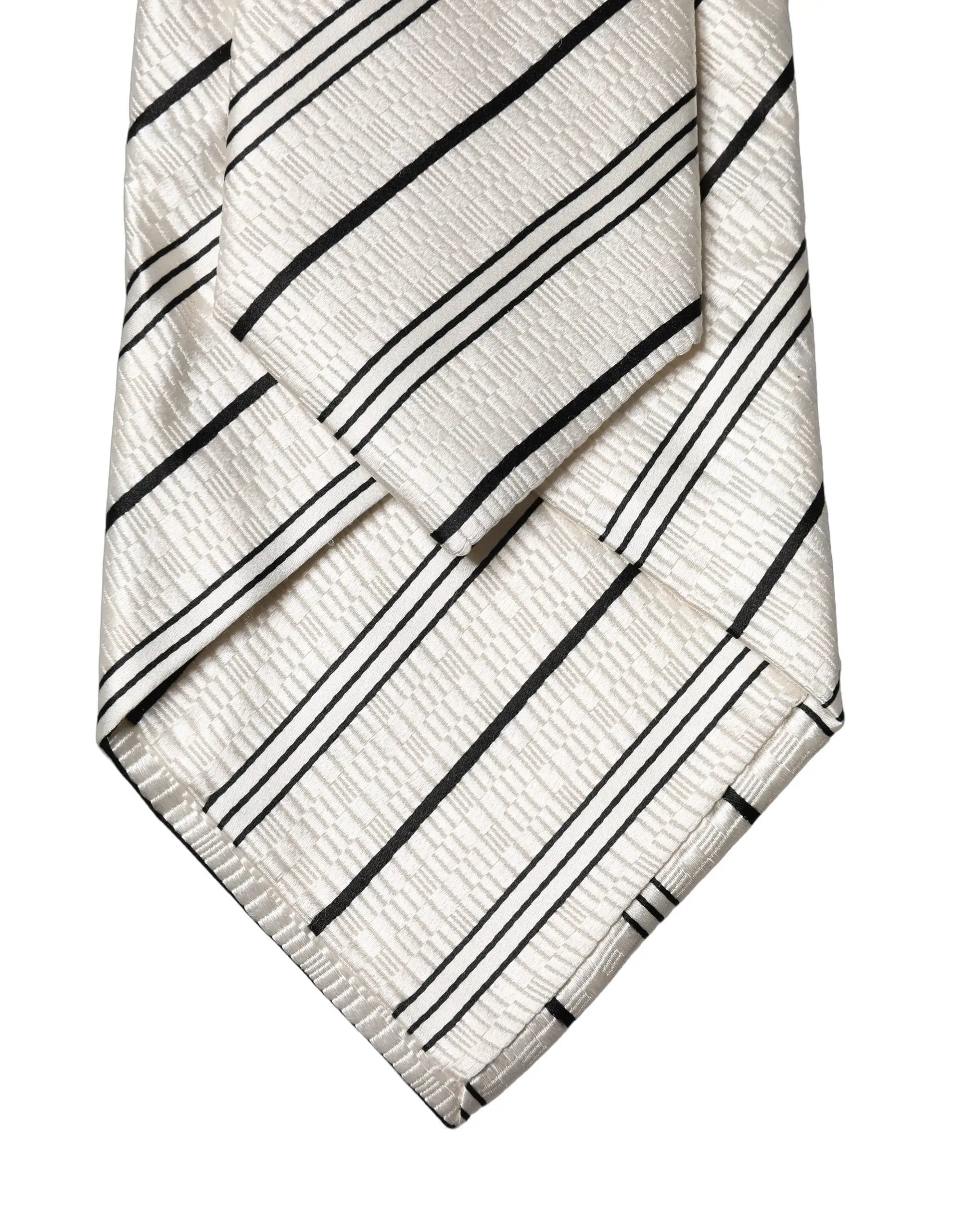 Dolce & Gabbana White Black Stripes Silk Adjustable Women Necktie Tie
