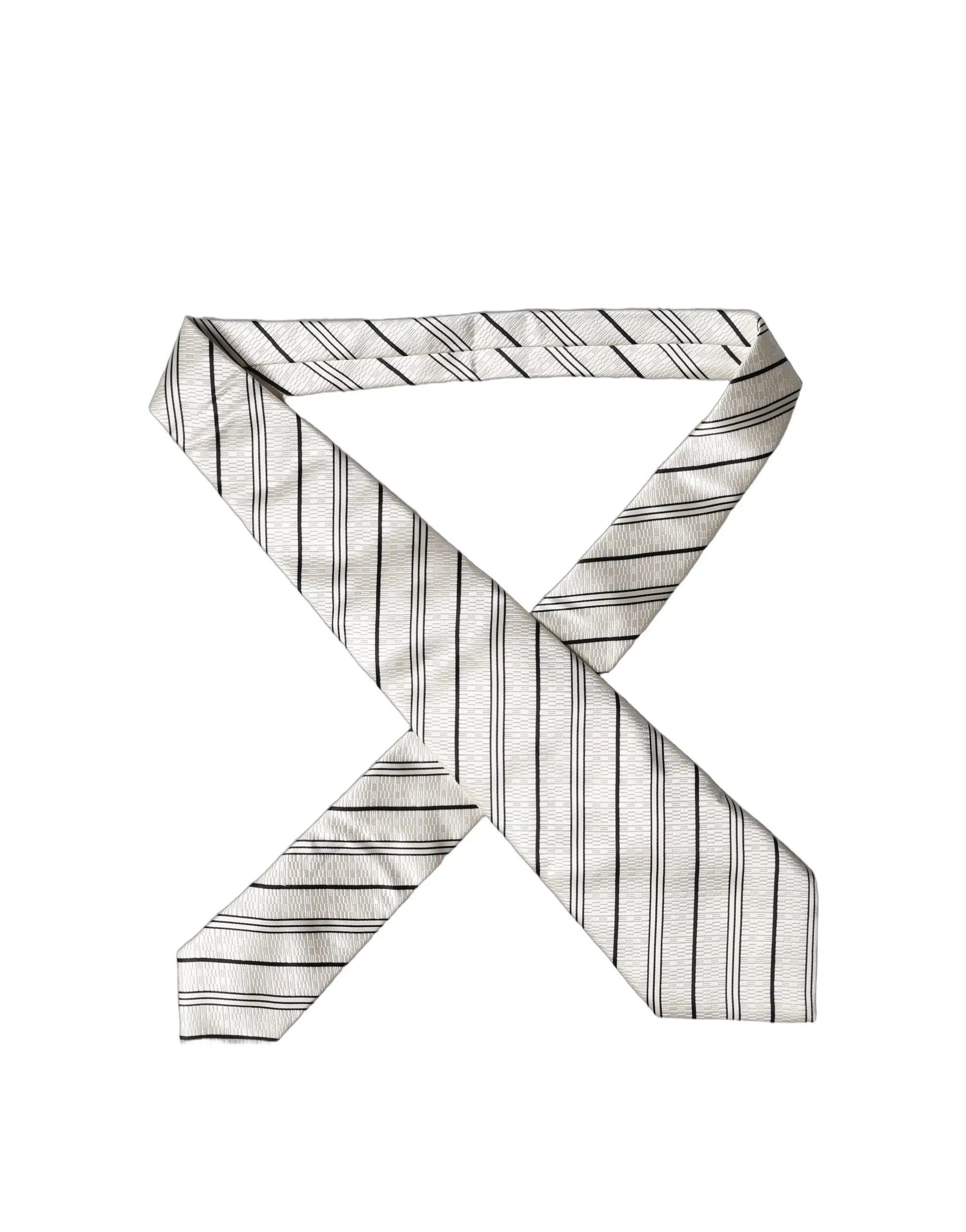 Dolce & Gabbana White Black Stripes Silk Adjustable Women Necktie Tie