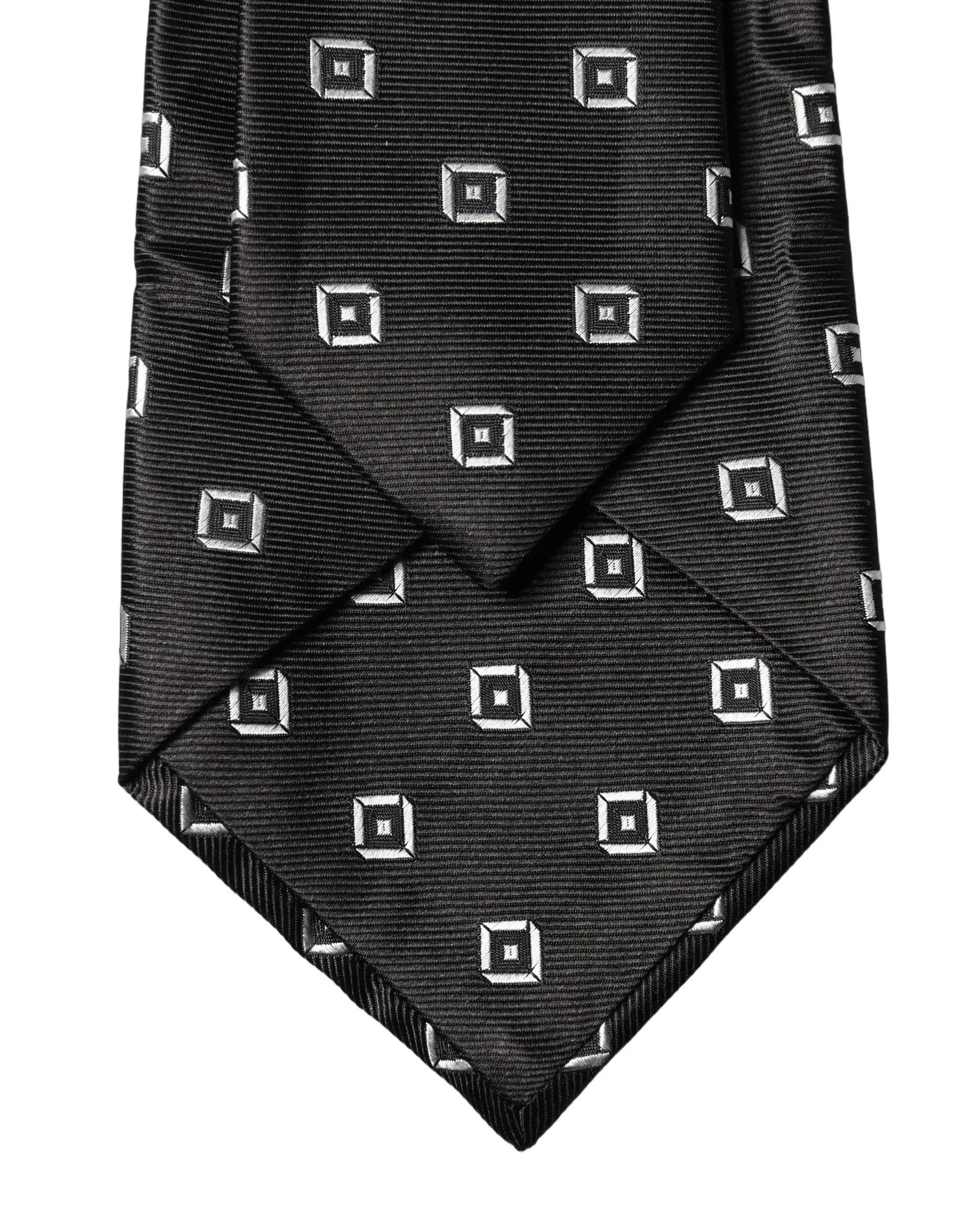 Dolce & Gabbana Black White Geometric Silk Adjustable Women Necktie Tie
