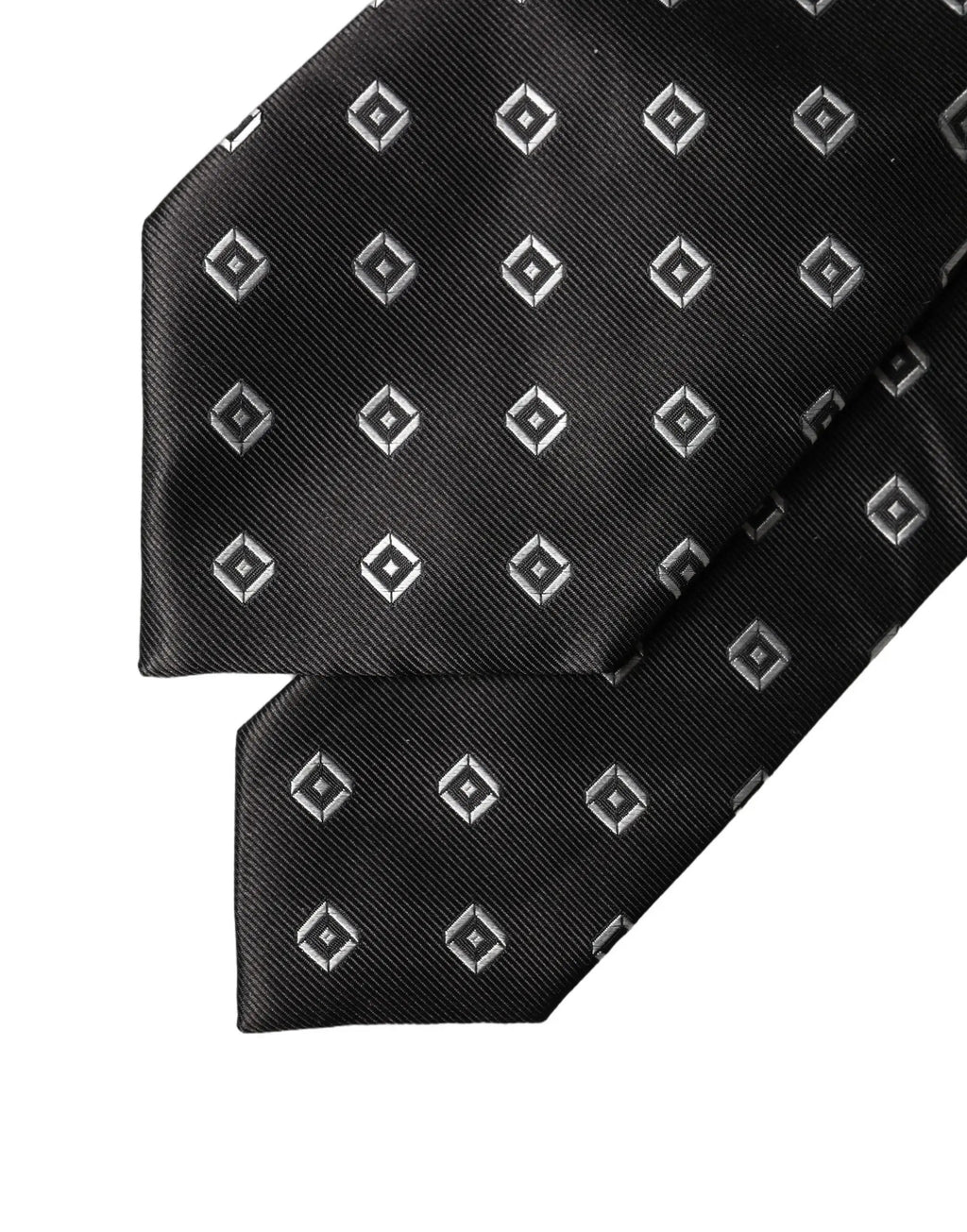 Dolce & Gabbana Black White Geometric Silk Adjustable Women Necktie Tie