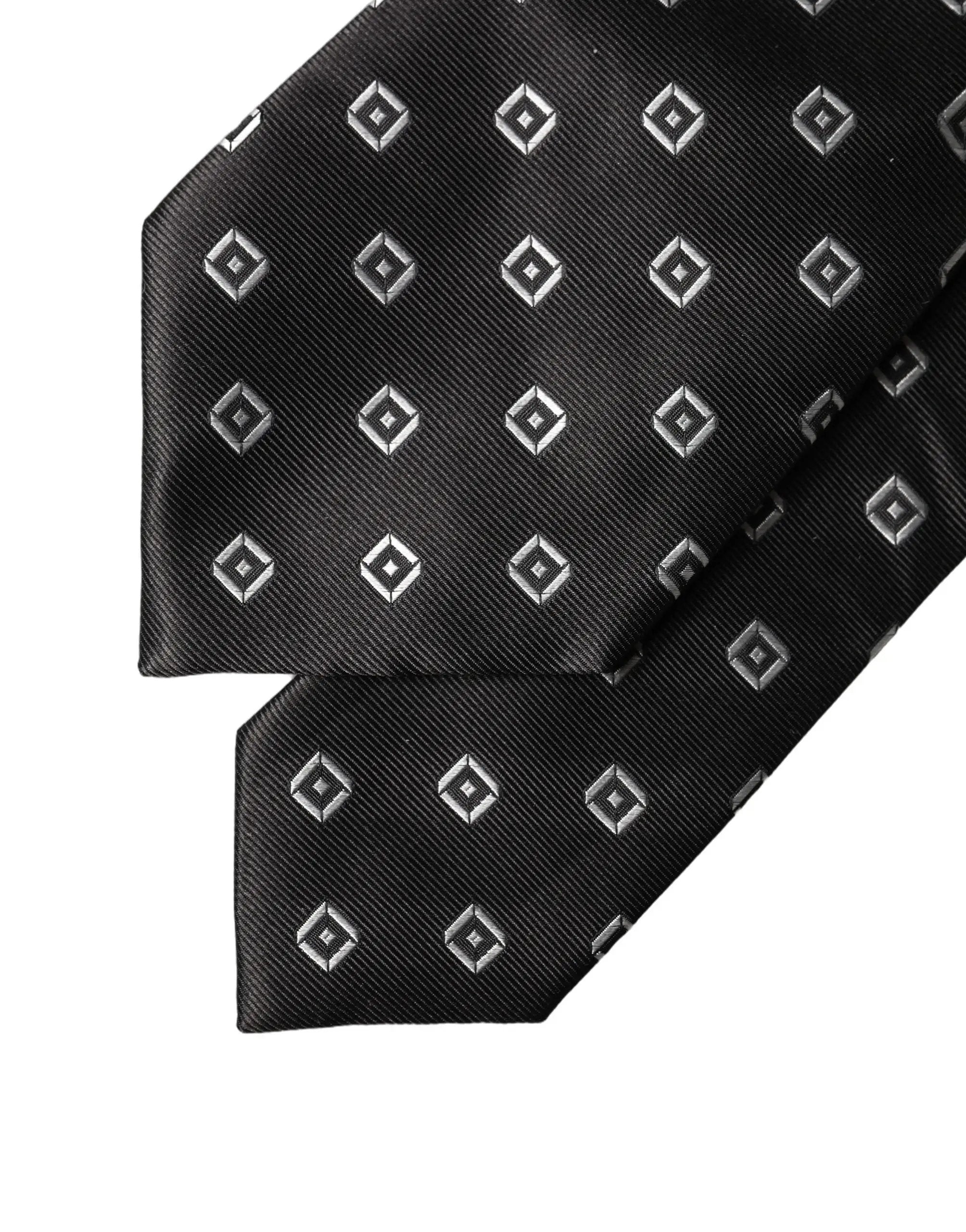 Dolce & Gabbana Black White Geometric Silk Adjustable Women Necktie Tie
