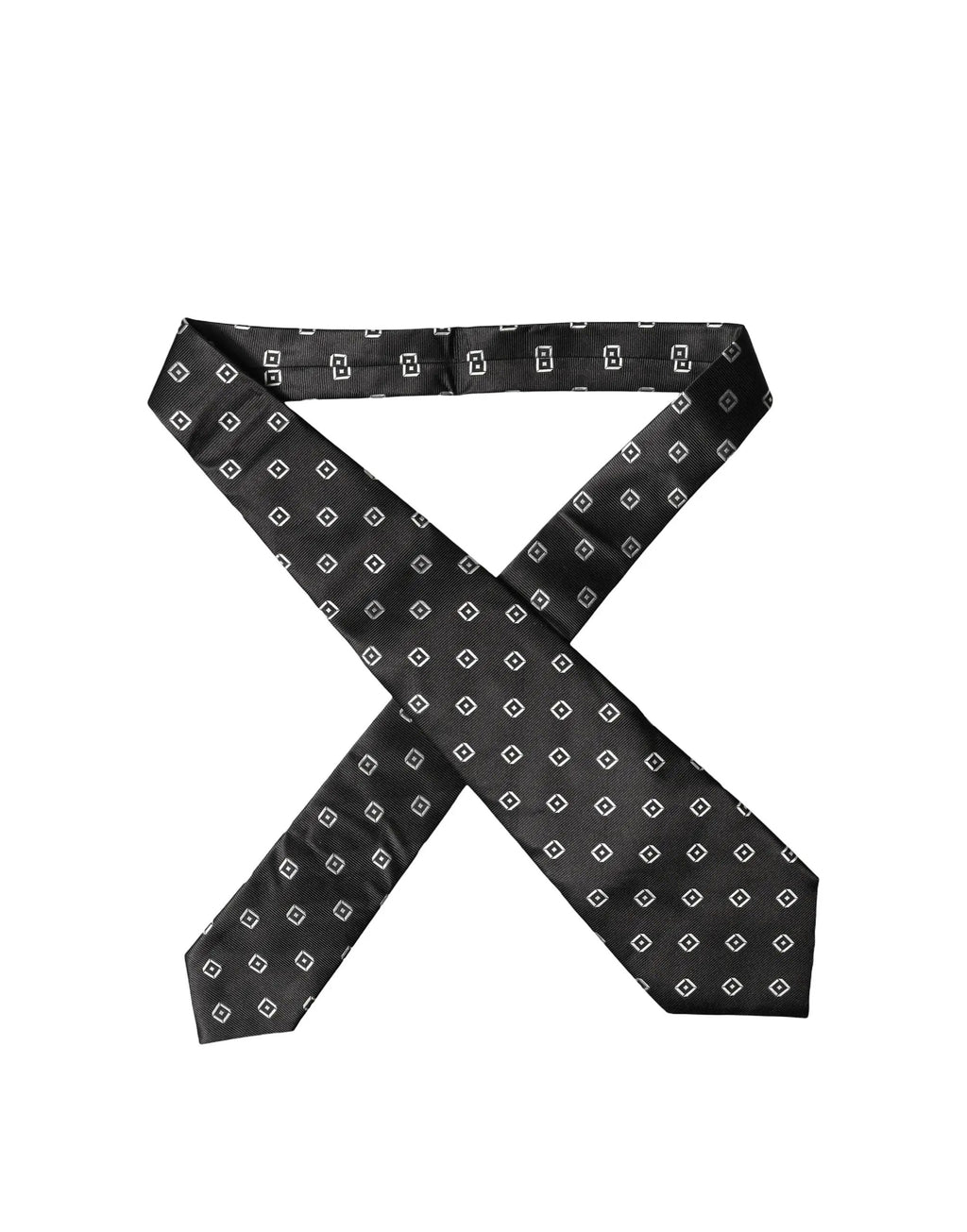 Dolce & Gabbana Black White Geometric Silk Adjustable Women Necktie Tie