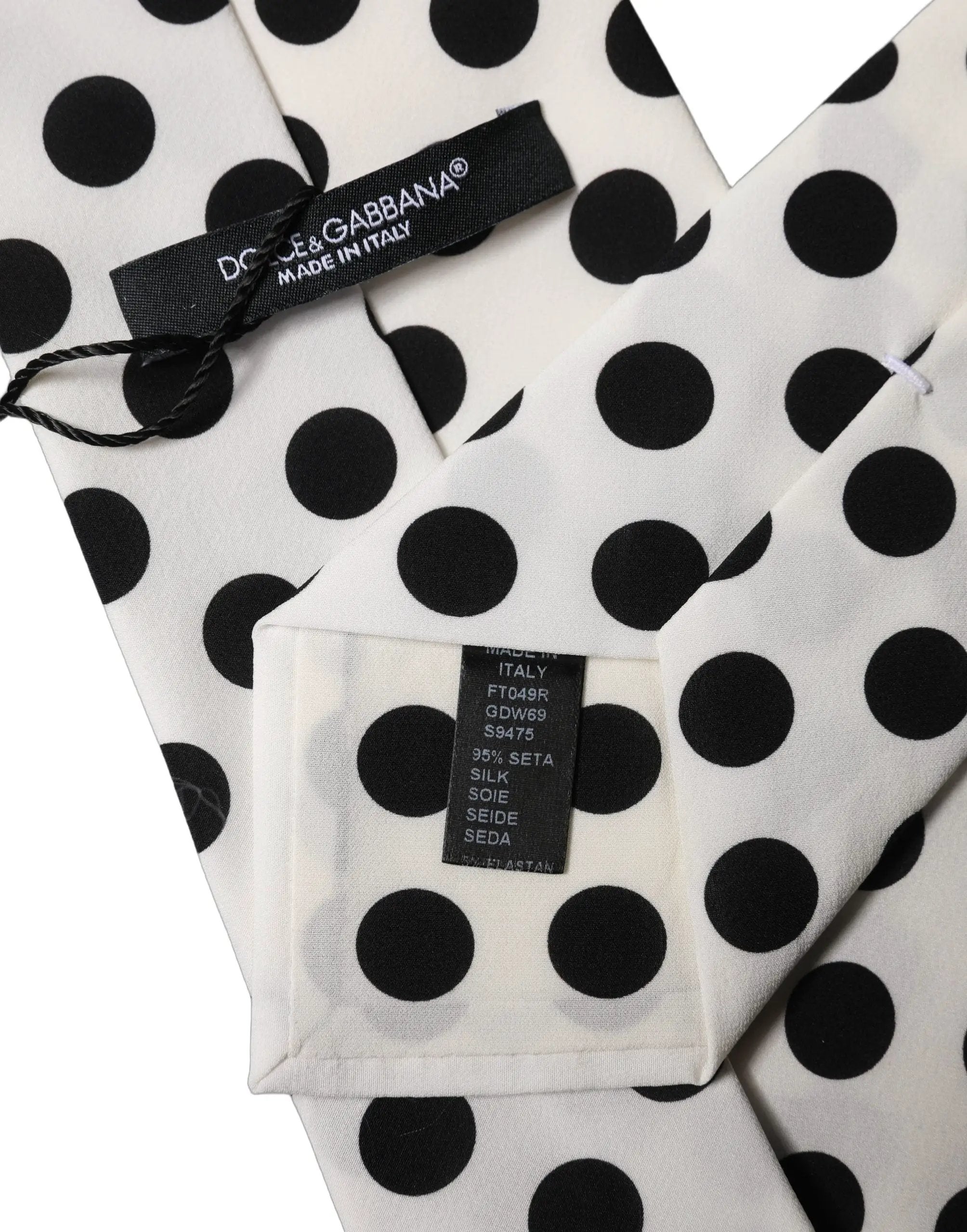 Dolce & Gabbana White Black Polka Dot Silk Adjustable Women Necktie Tie