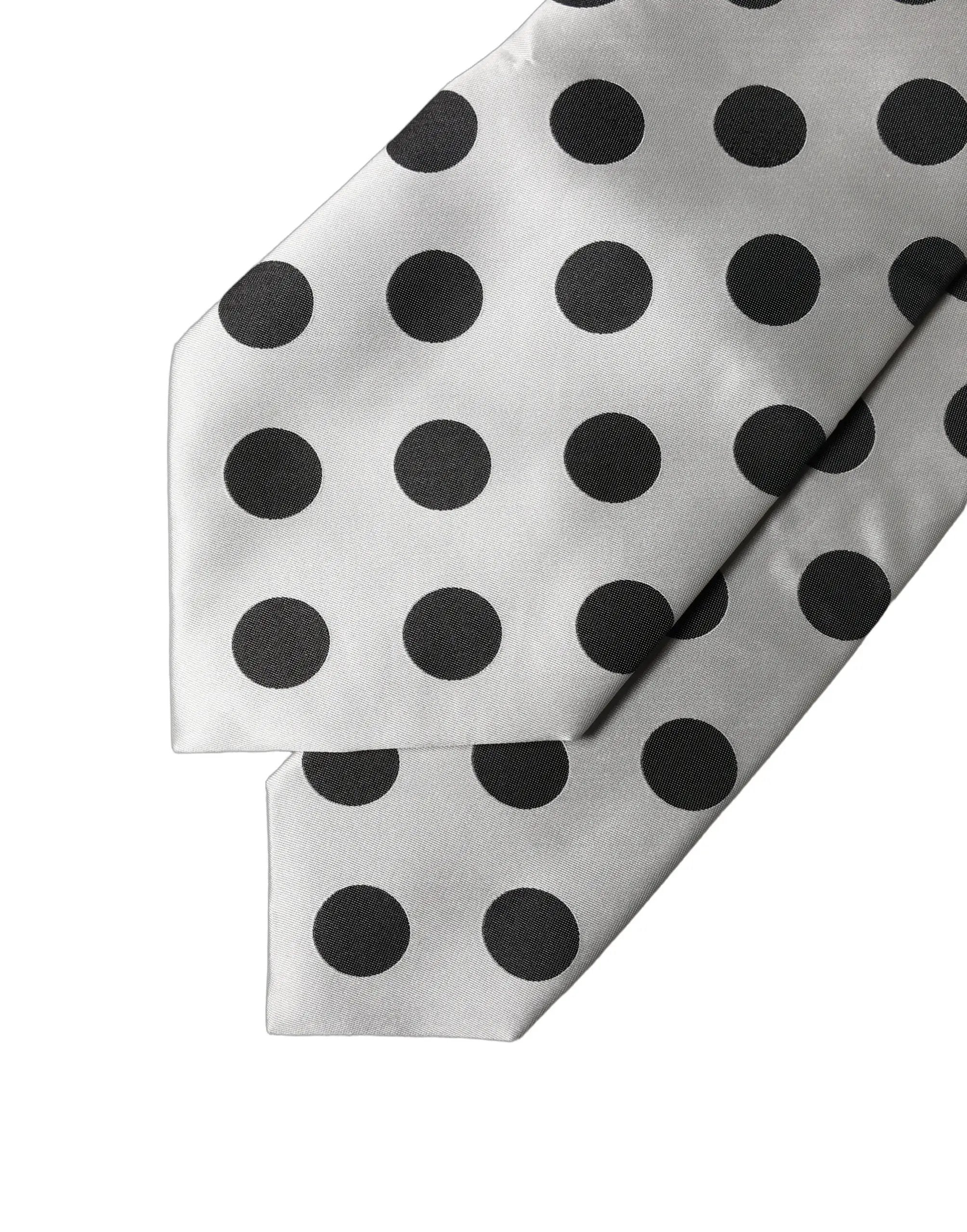 Dolce & Gabbana White Black Polka Dot Silk Adjustable Women Necktie Tie