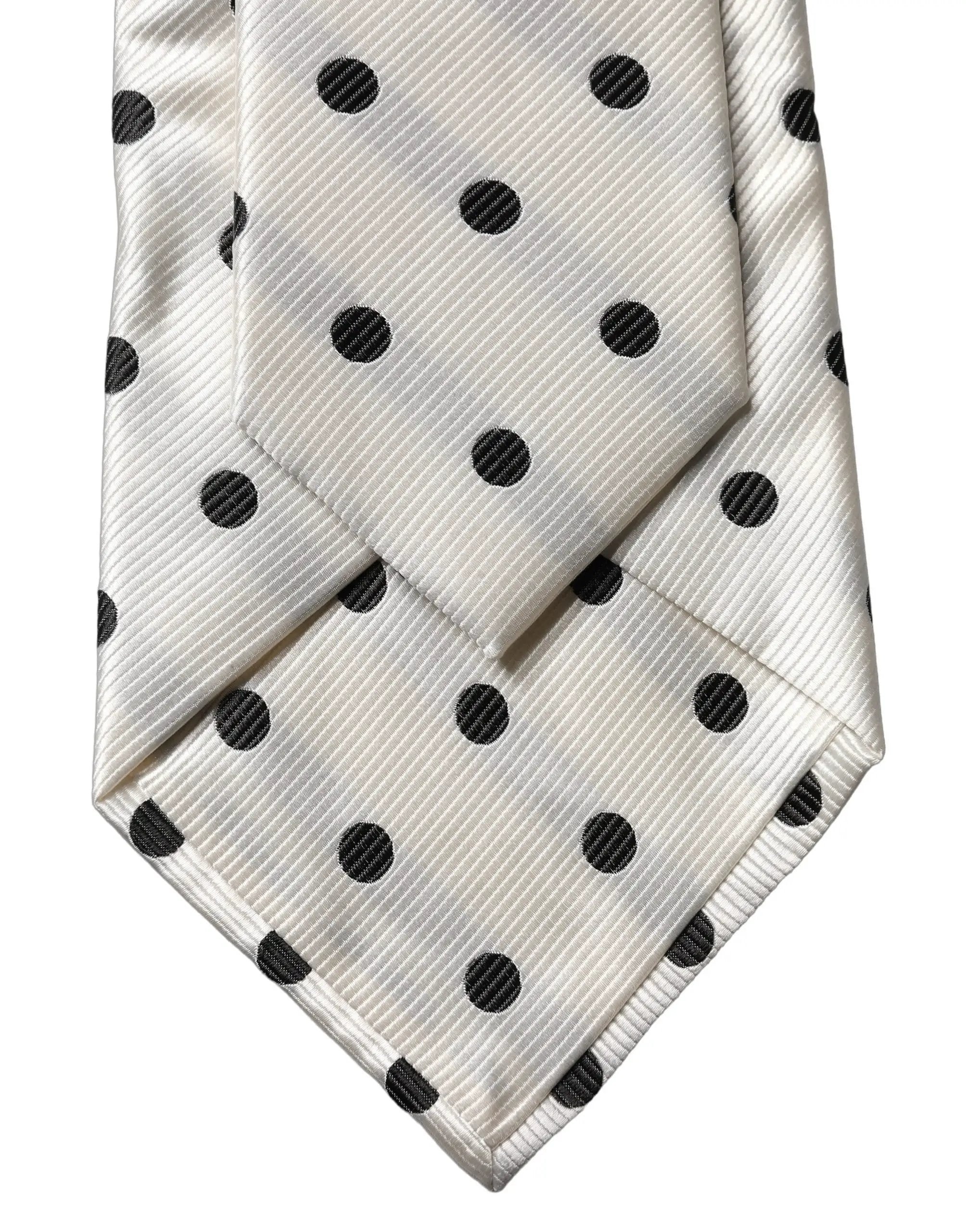 Dolce & Gabbana White Black Polka Dot Silk Adjustable Women Necktie Tie