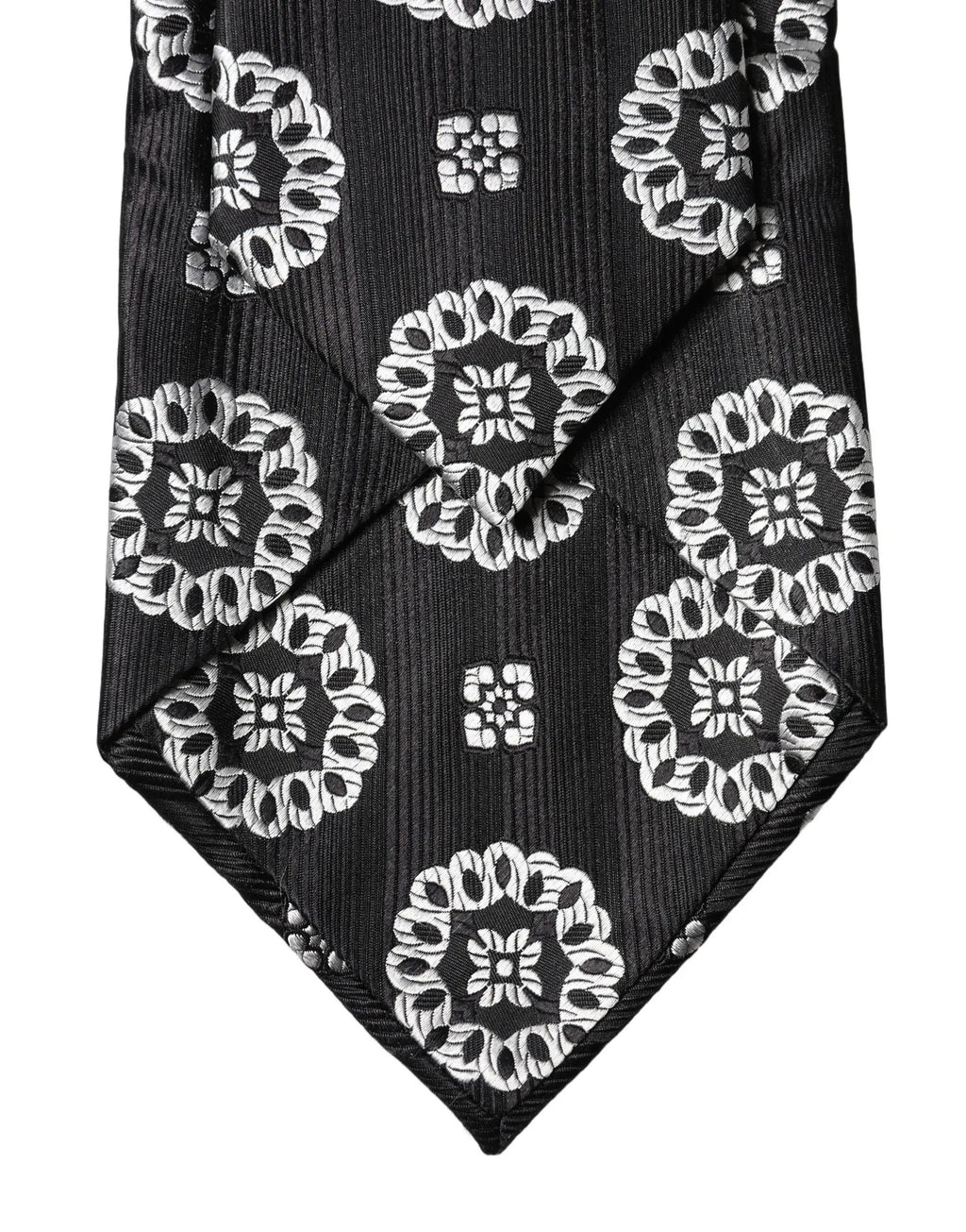 Dolce & Gabbana Black White Floral Silk Adjustable Women Necktie Tie
