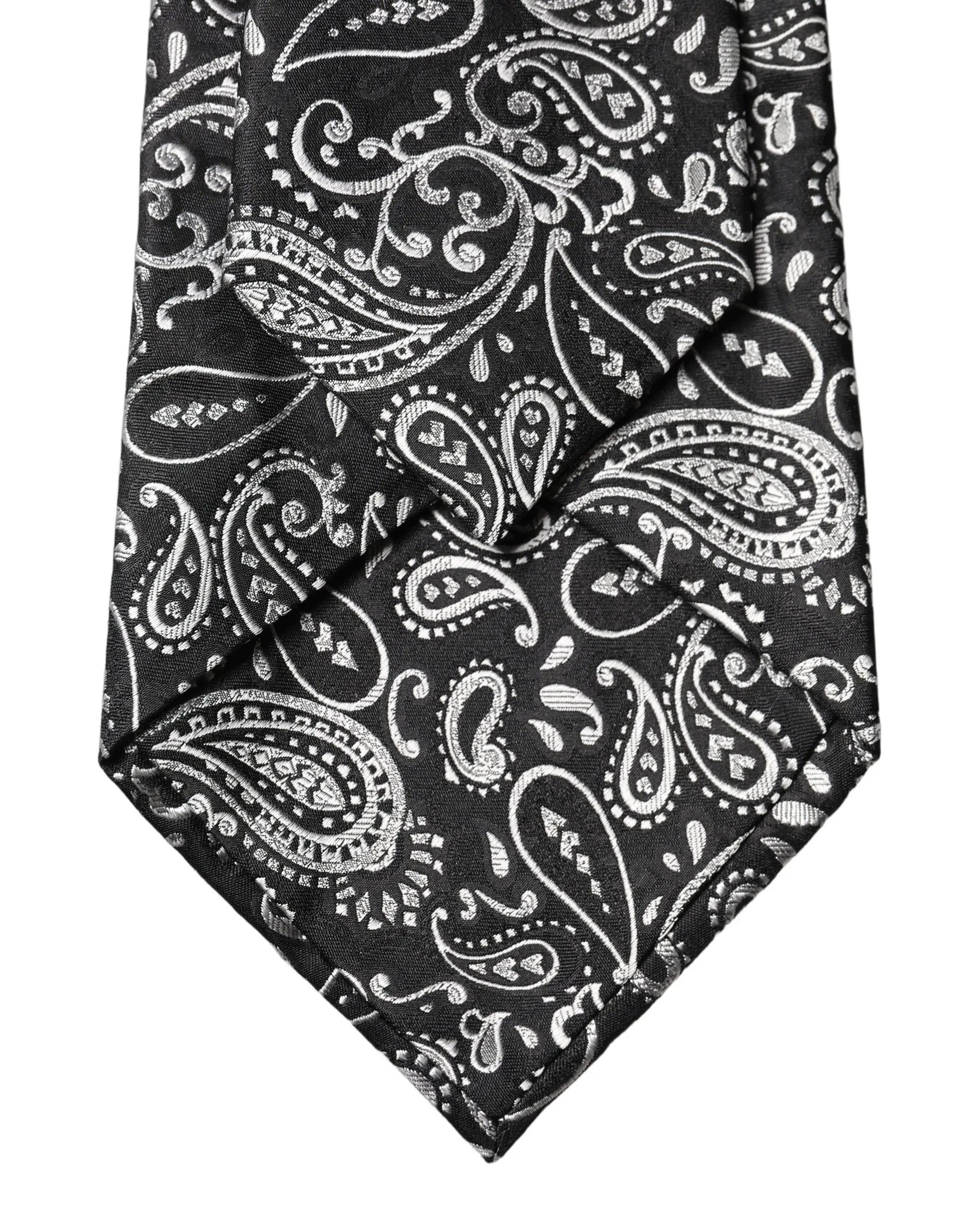 Dolce & Gabbana Black White Paisley Silk Adjustable Women Necktie Tie
