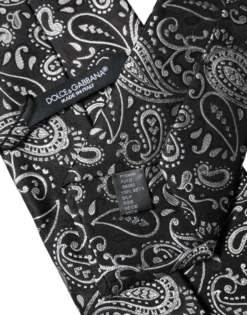 Dolce & Gabbana Black White Paisley Silk Adjustable Women Necktie Tie