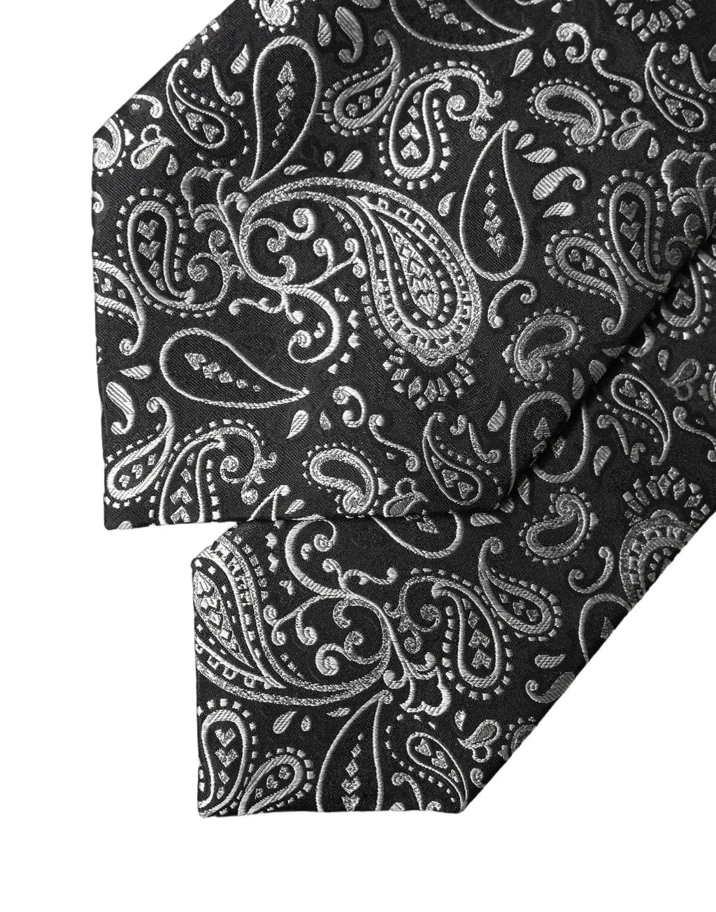 Dolce & Gabbana Black White Paisley Silk Adjustable Women Necktie Tie