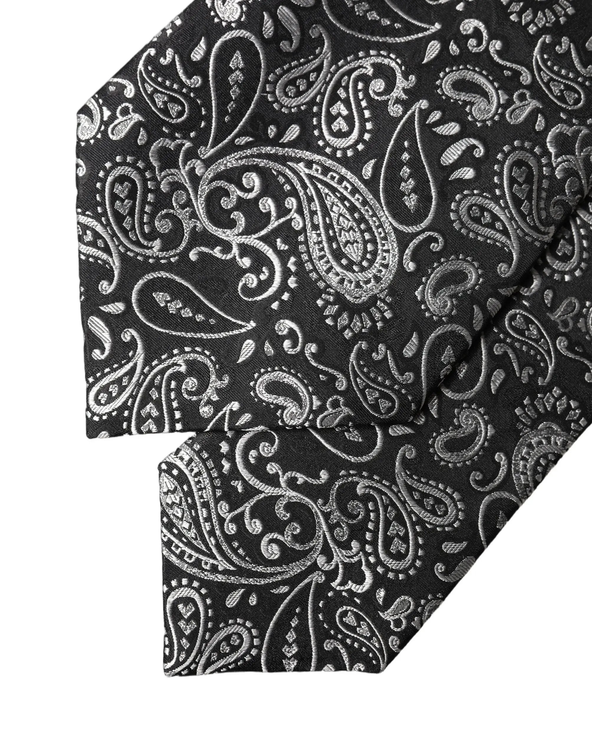 Dolce & Gabbana Black White Paisley Silk Adjustable Women Necktie Tie
