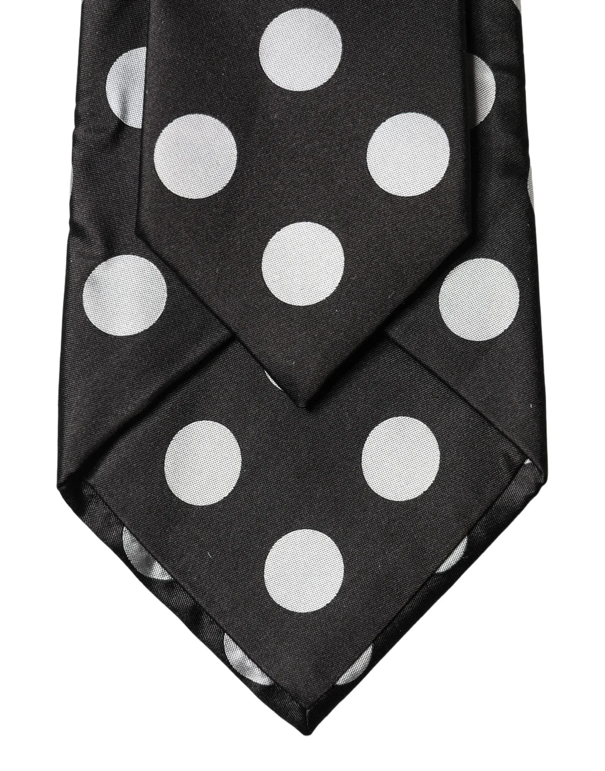 Dolce & Gabbana Black White Polka Dot Silk Adjustable Women Necktie Tie