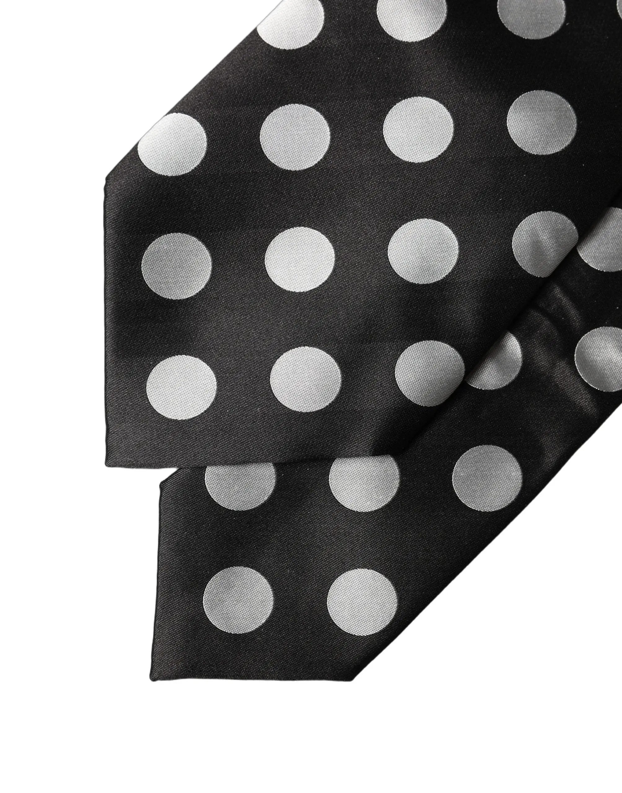Dolce & Gabbana Black White Polka Dot Silk Adjustable Women Necktie Tie