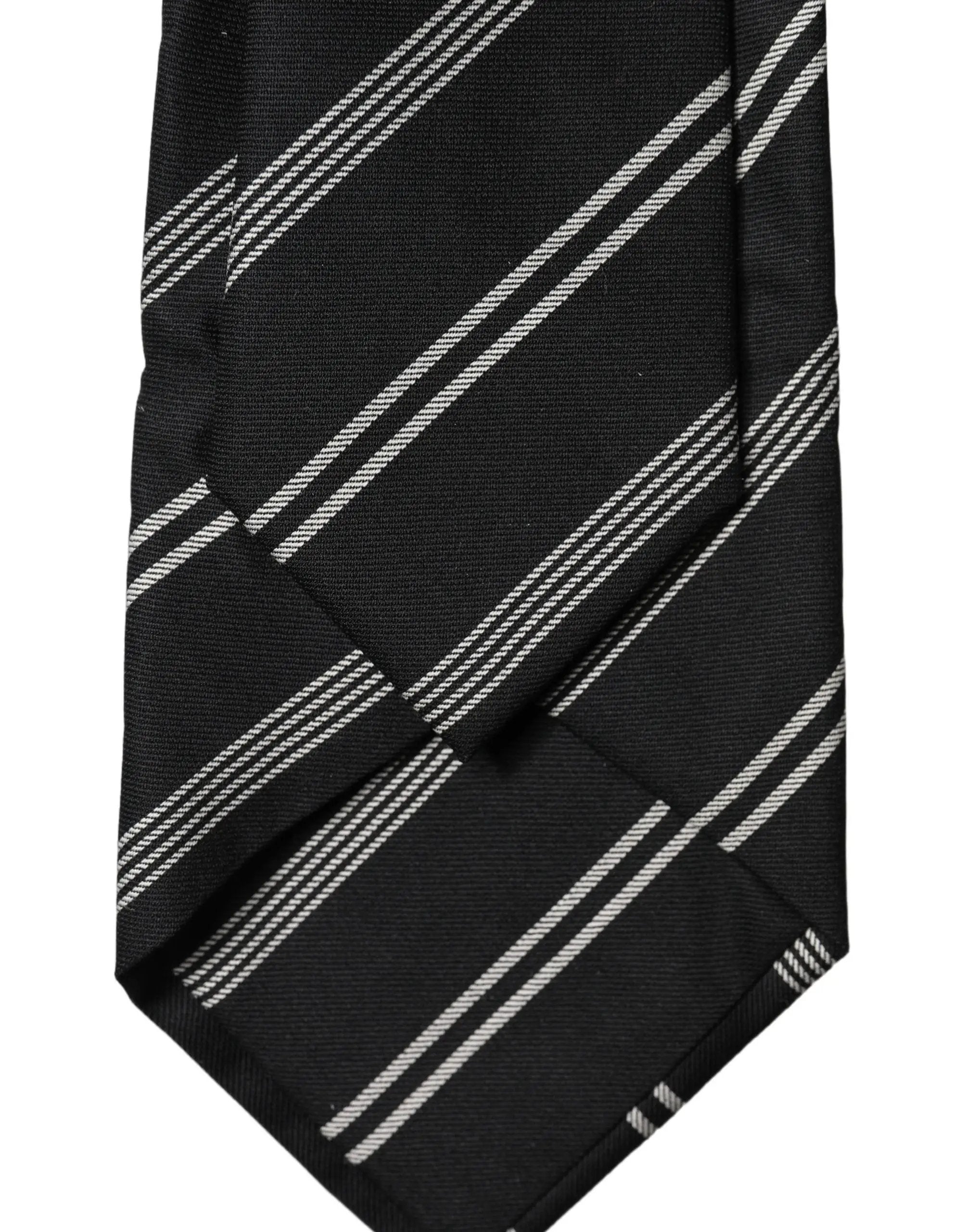 Dolce & Gabbana Black White Stripes Silk Adjustable Women Necktie Tie
