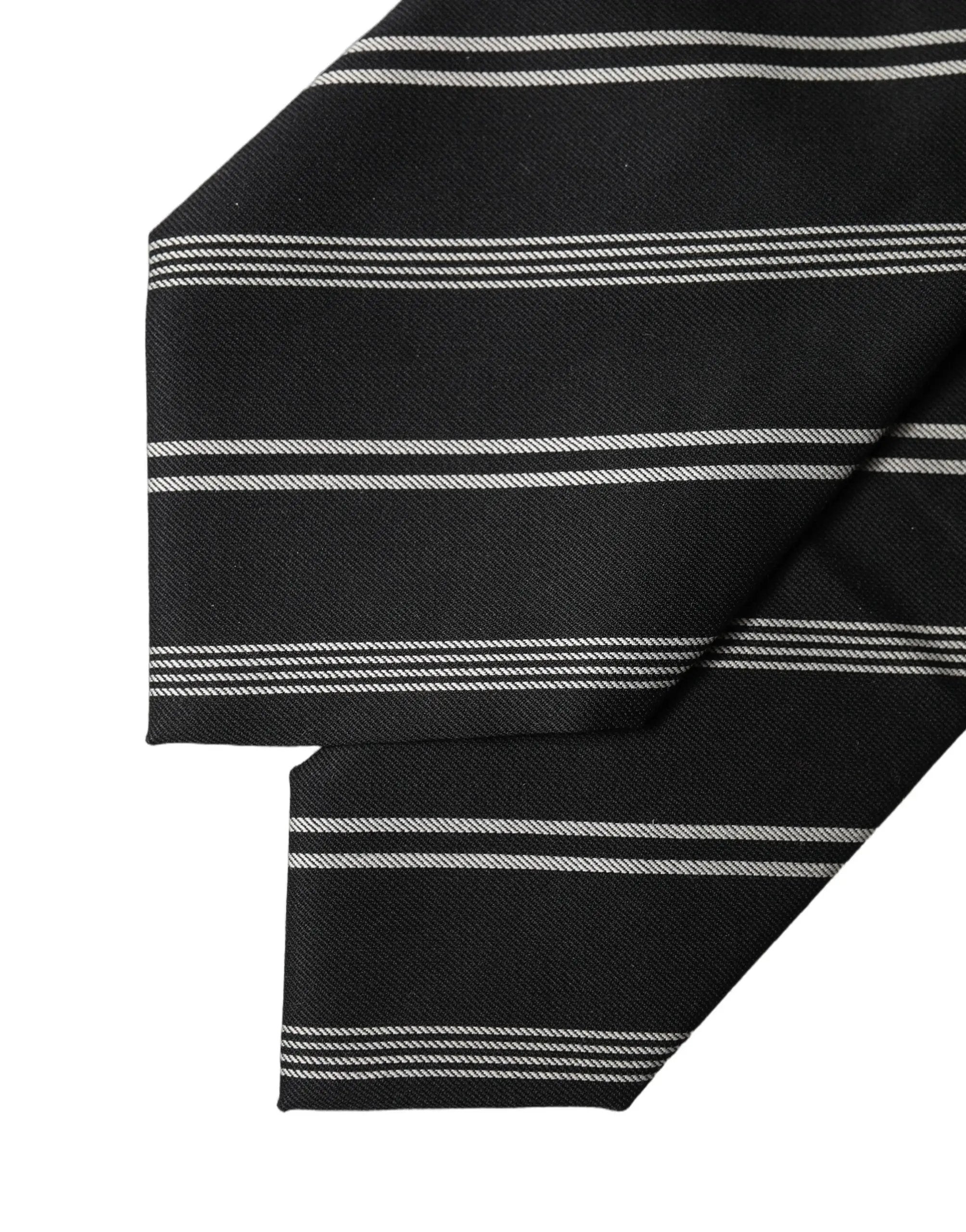 Dolce & Gabbana Black White Stripes Silk Adjustable Women Necktie Tie