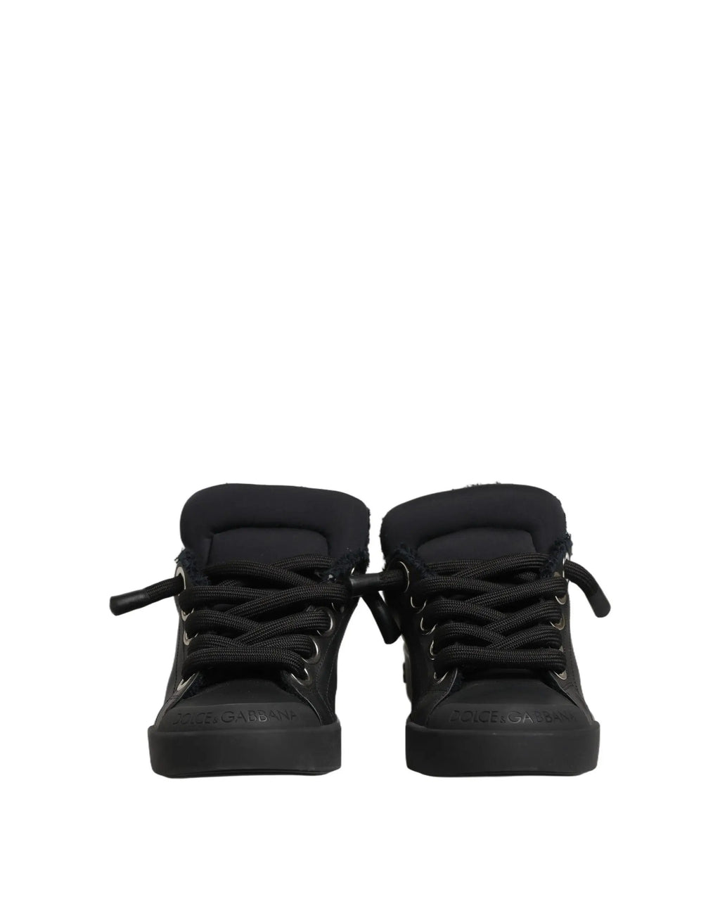 Dolce & Gabbana Black Leather Low Top Portofino Sneakers Shoes