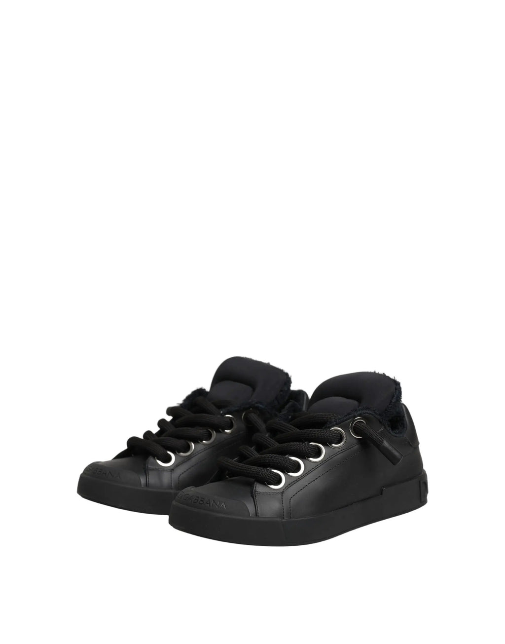Dolce & Gabbana Black Leather Low Top Portofino Sneakers Shoes