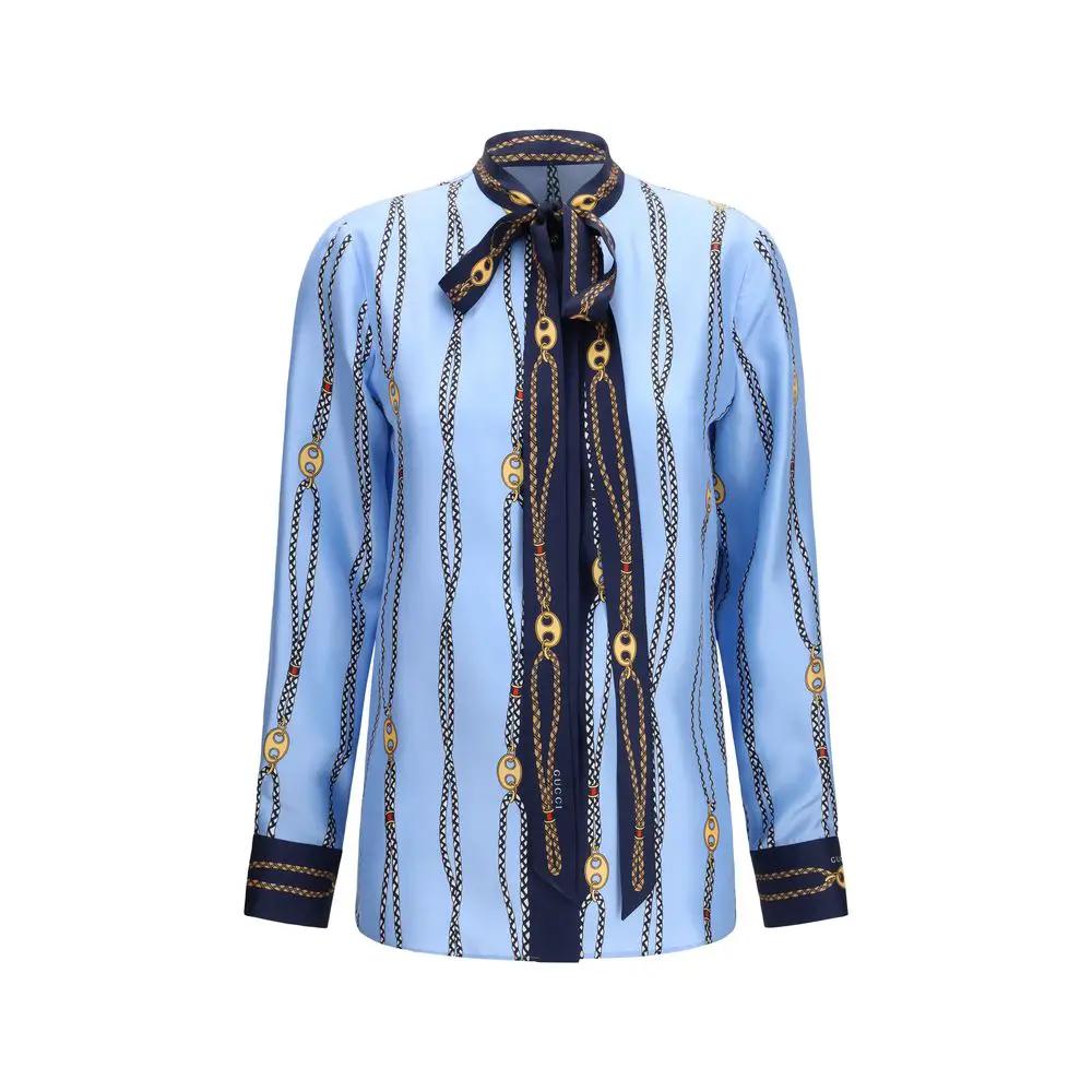 Chemise Gucci en soie bleue à motifs