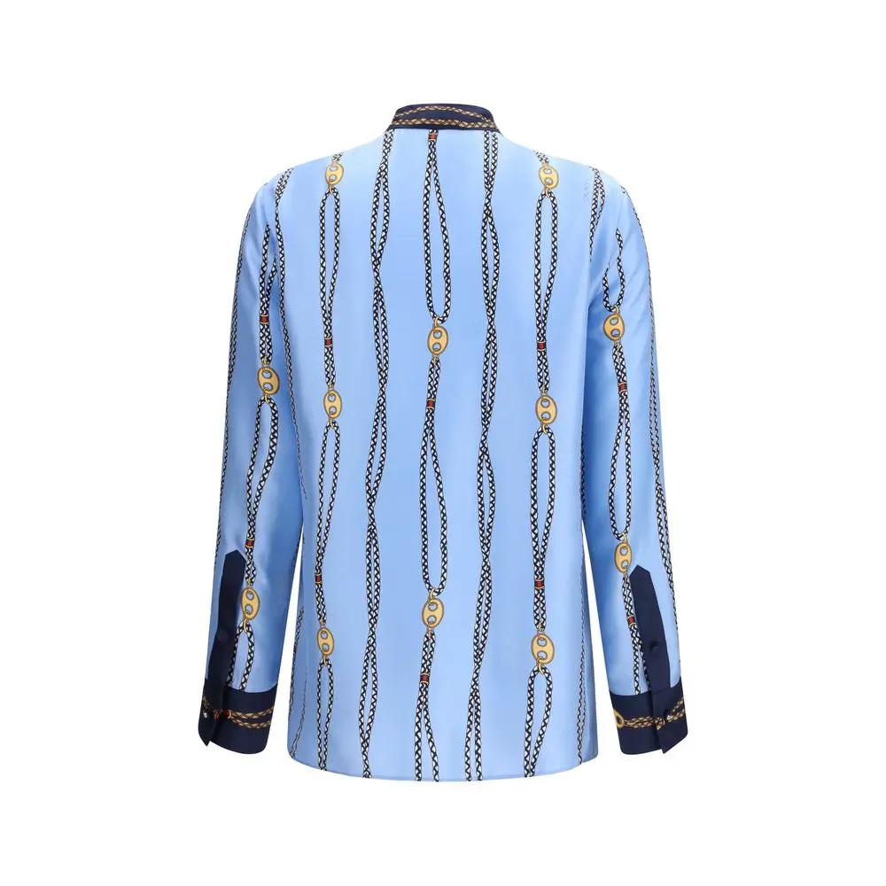 Chemise Gucci en soie bleue à motifs