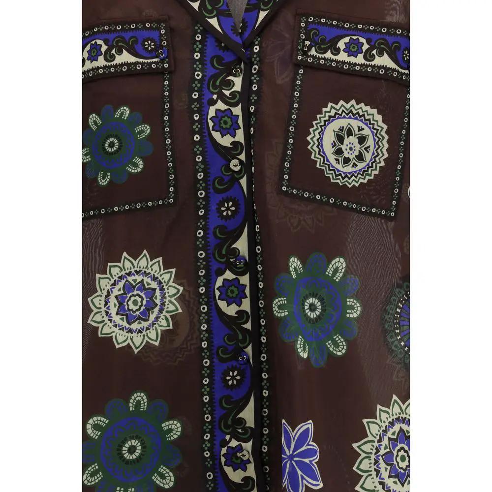 Chemise Alemais en ramie marron à motifs