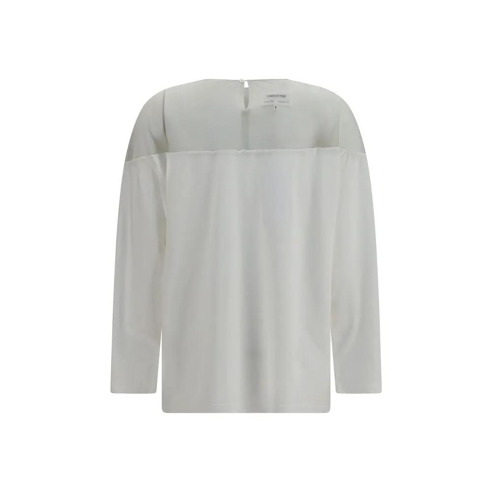 T-shirt à manches longues en coton blanc MM6