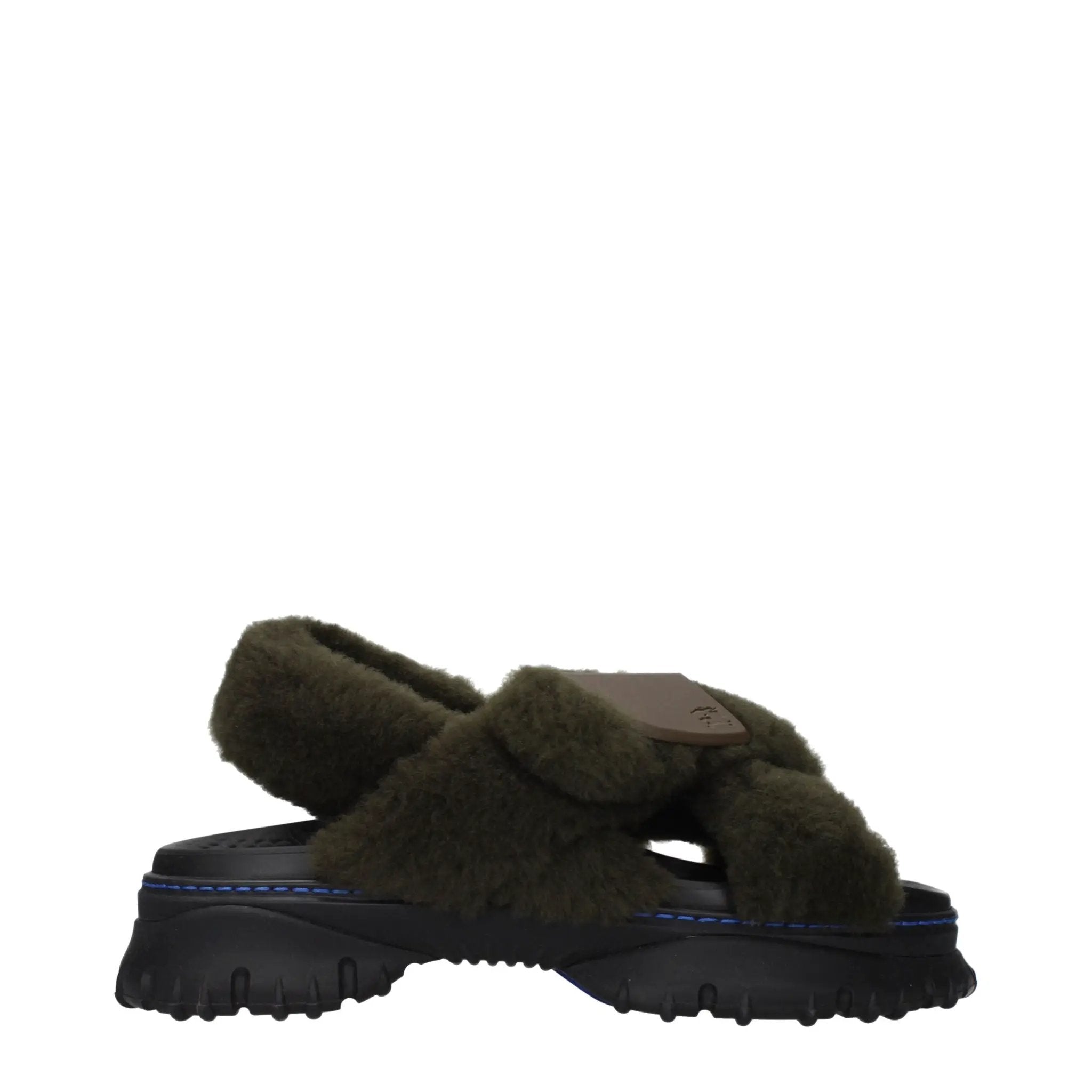Burberry Green Fur Slippers